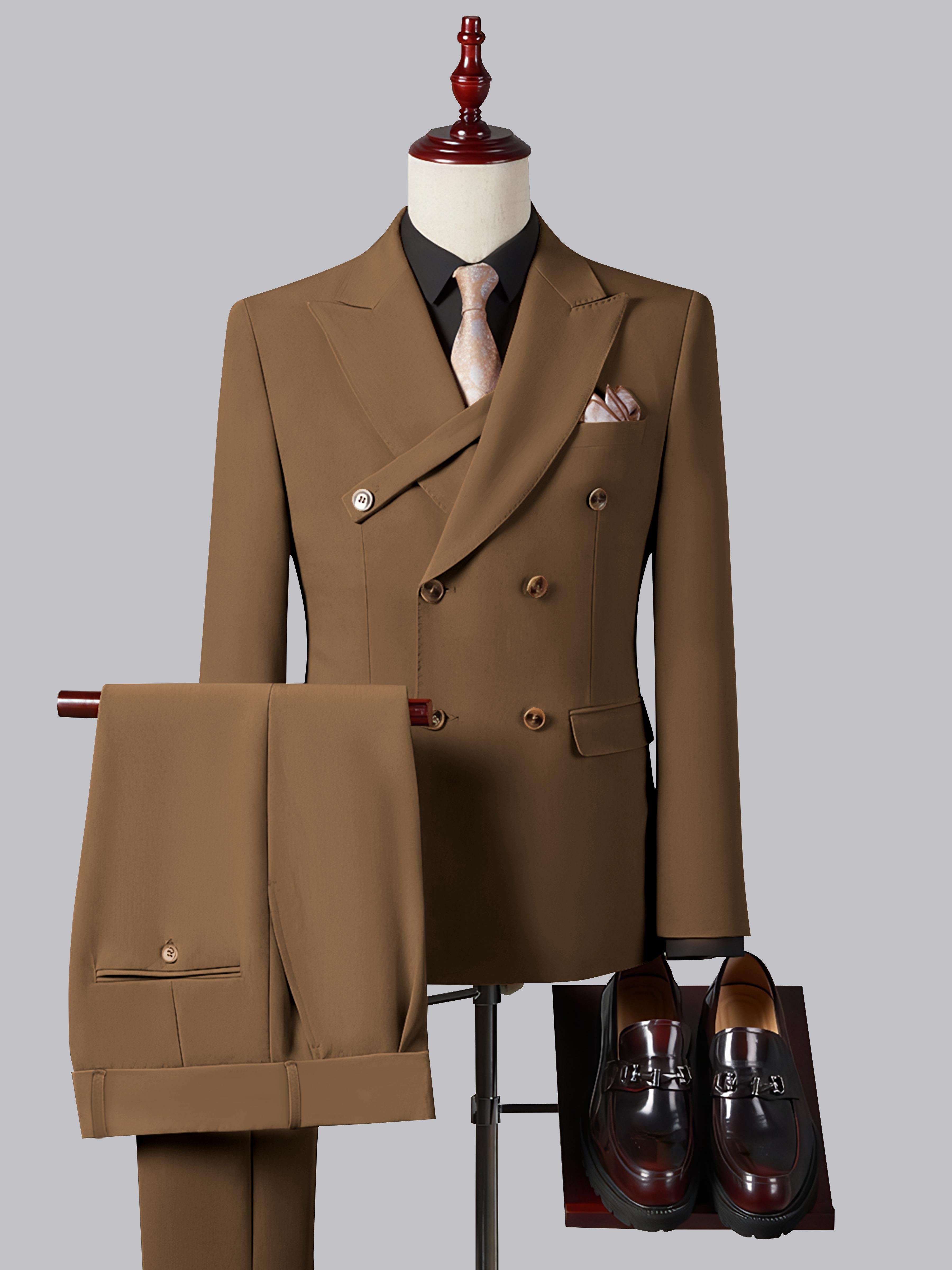 Formal Slim Fit Double Breasted Men's 2 Pieces Peak Lapel Strap Suit
