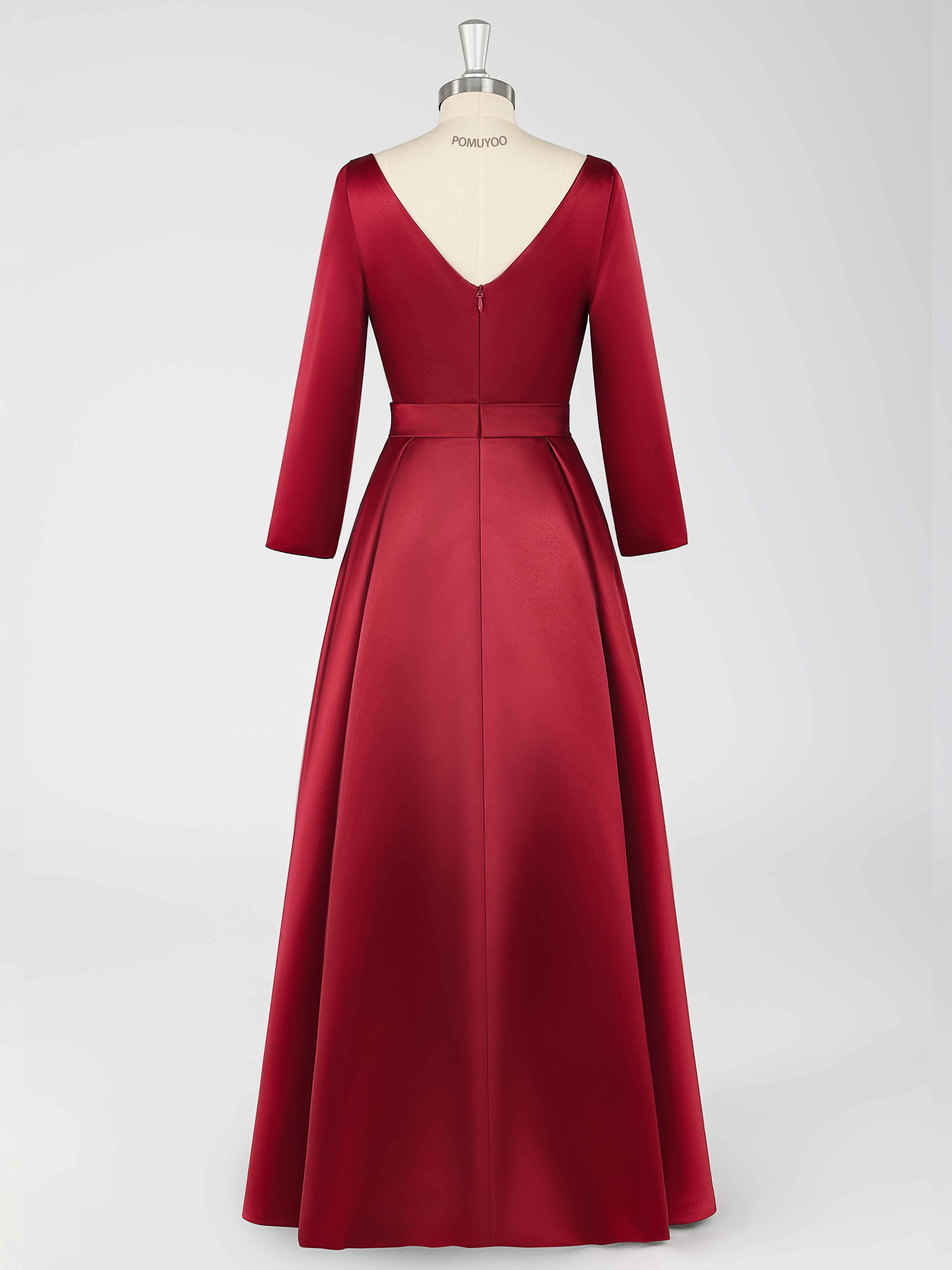 Burgundy A-Line Long Sleeves High Low Satin Mother Of The Bride/Groom Dresses
