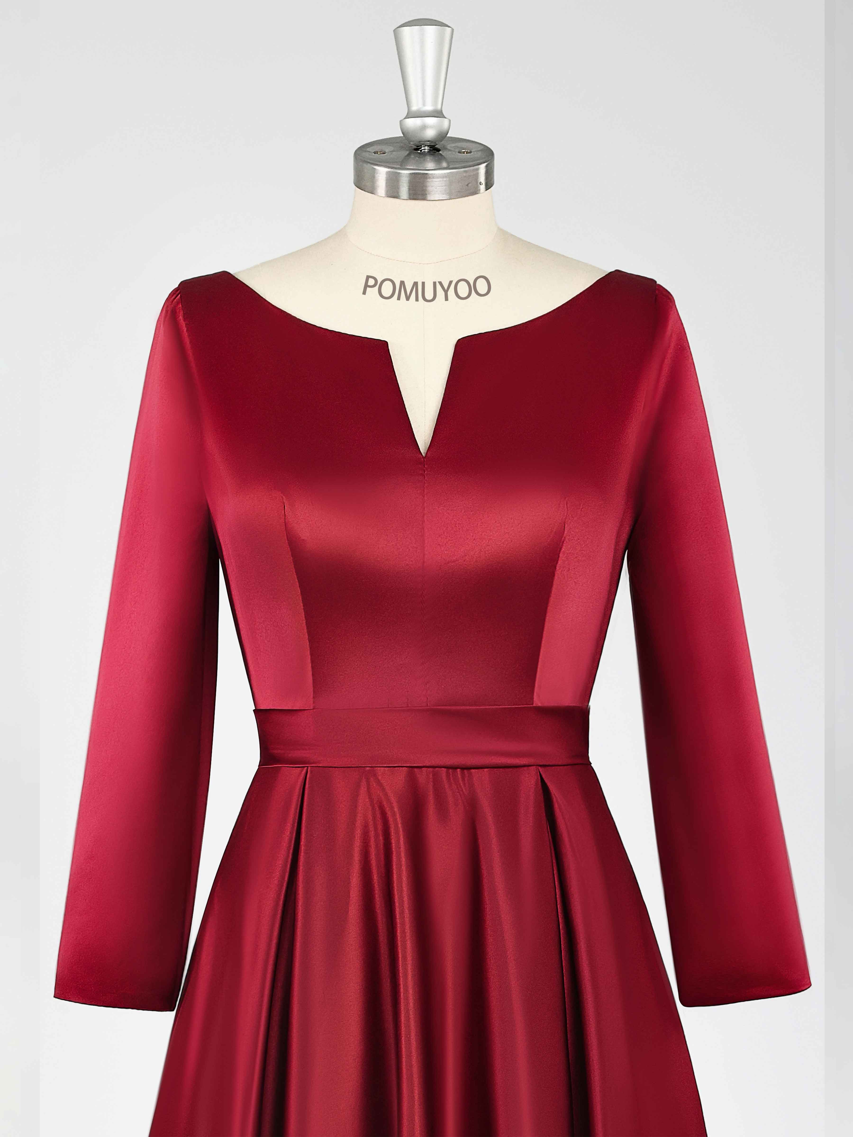 Burgundy A-Line Long Sleeves High Low Satin Mother Of The Bride/Groom Dresses