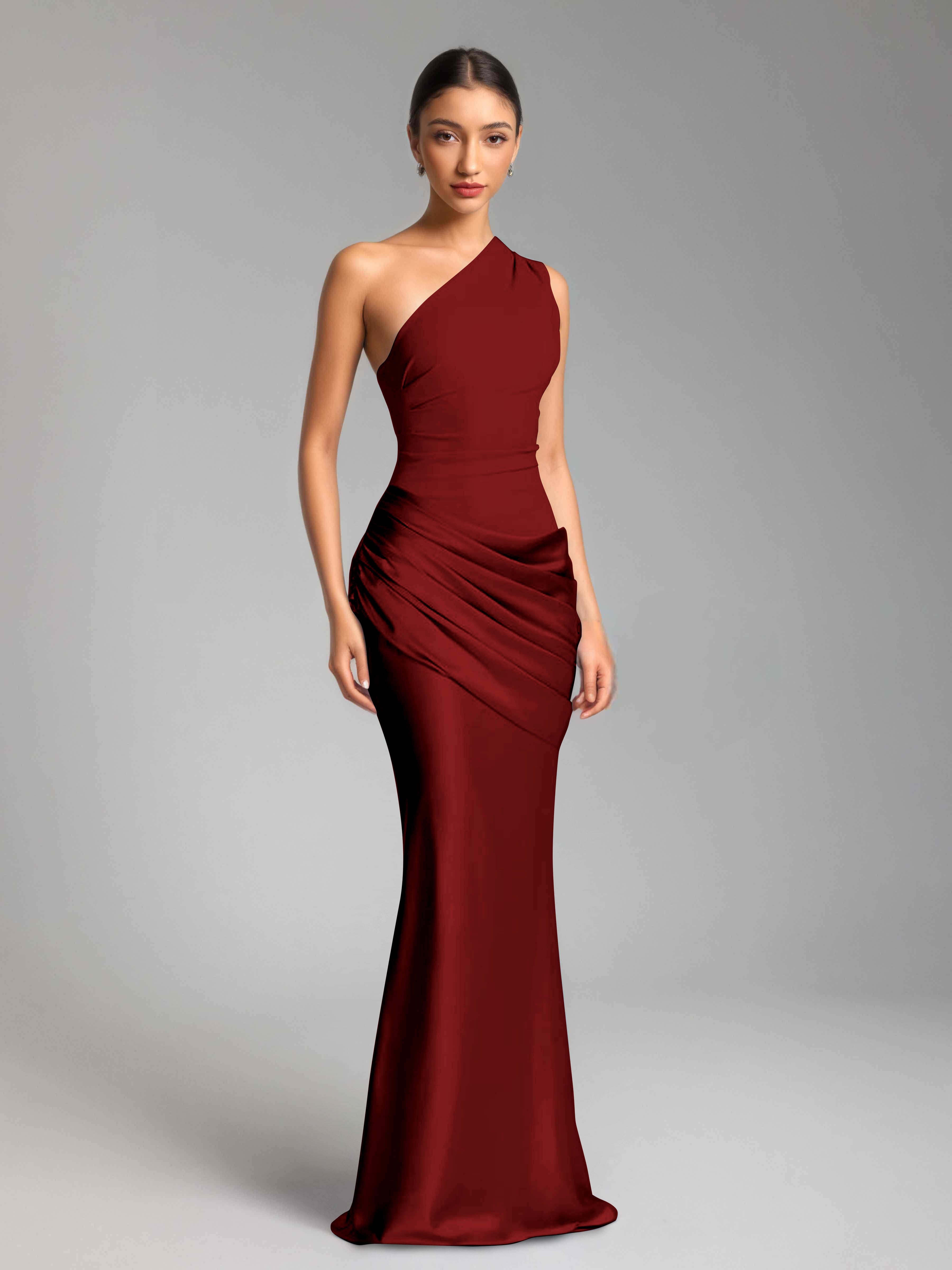 Jaelithra Gorgeous One Shoulder Pleated Satin Long Prom Dresses