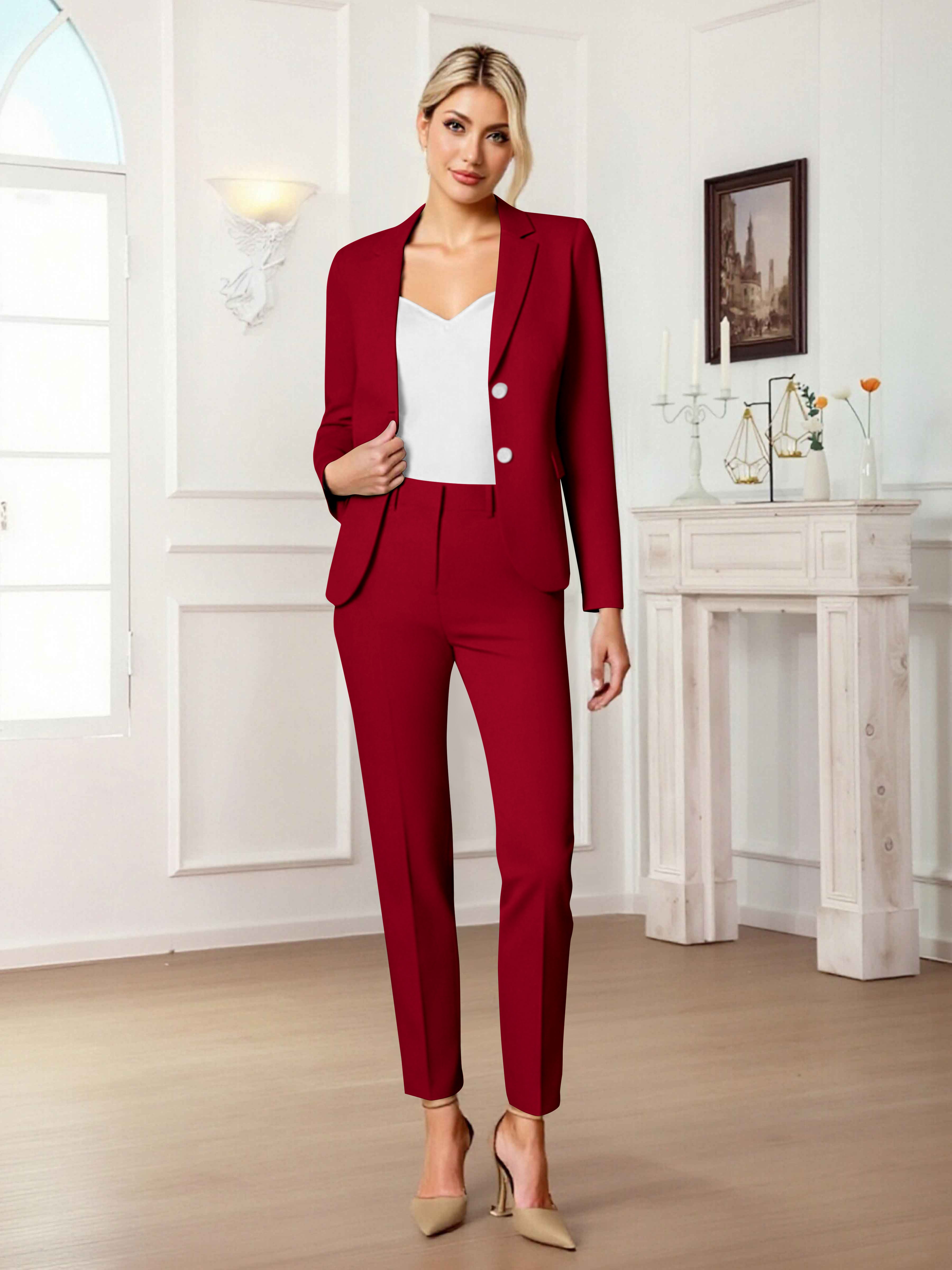 Slim Fit Women's 2 Pieces Notch Lapel Two Button Suit For Guest
