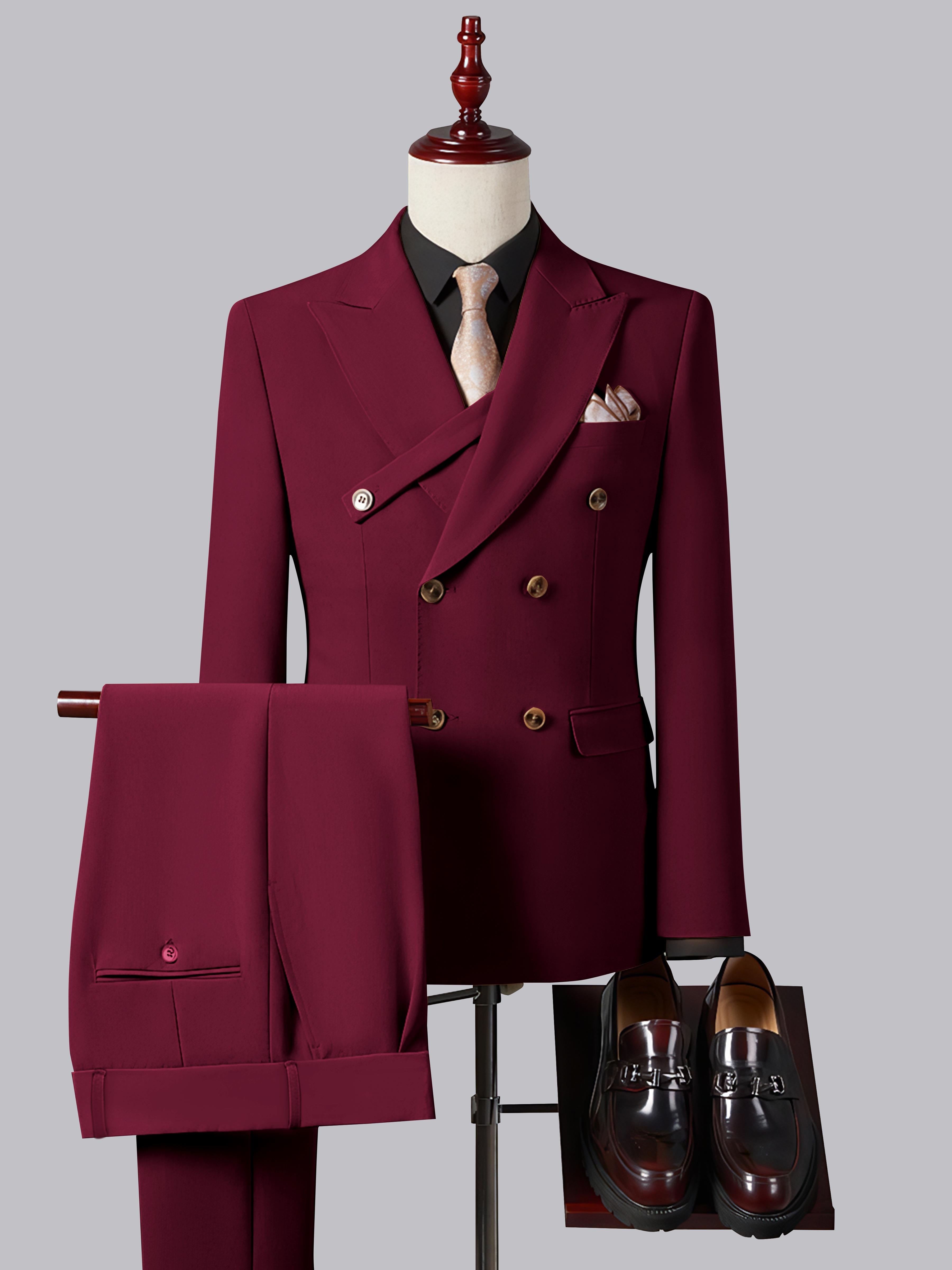 Formal Slim Fit Double Breasted Men's 2 Pieces Peak Lapel Strap Suit