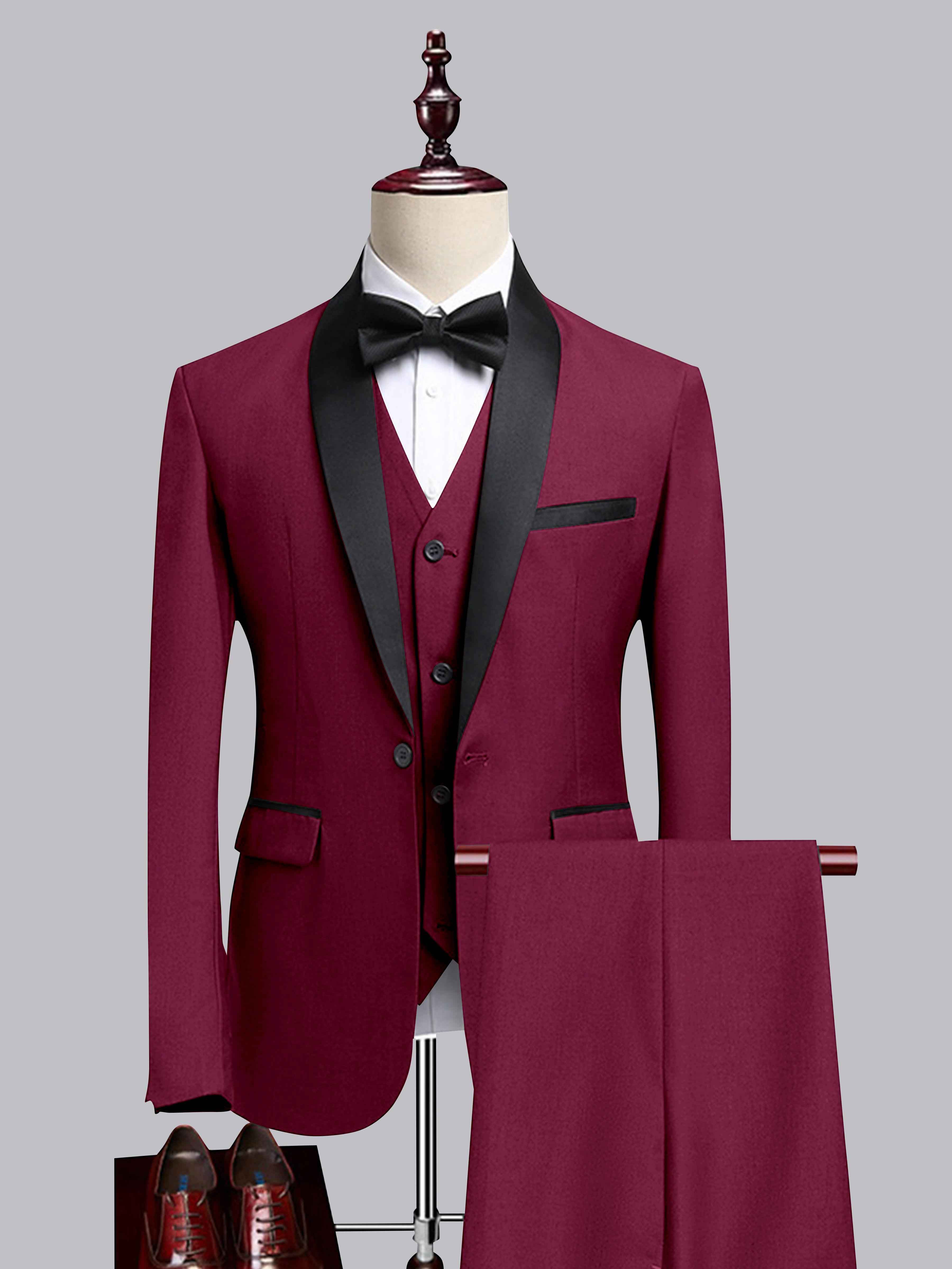 Chic 3 Pieces Men's Contrast Trim One Button Shawl Lapel Suit For Wedding