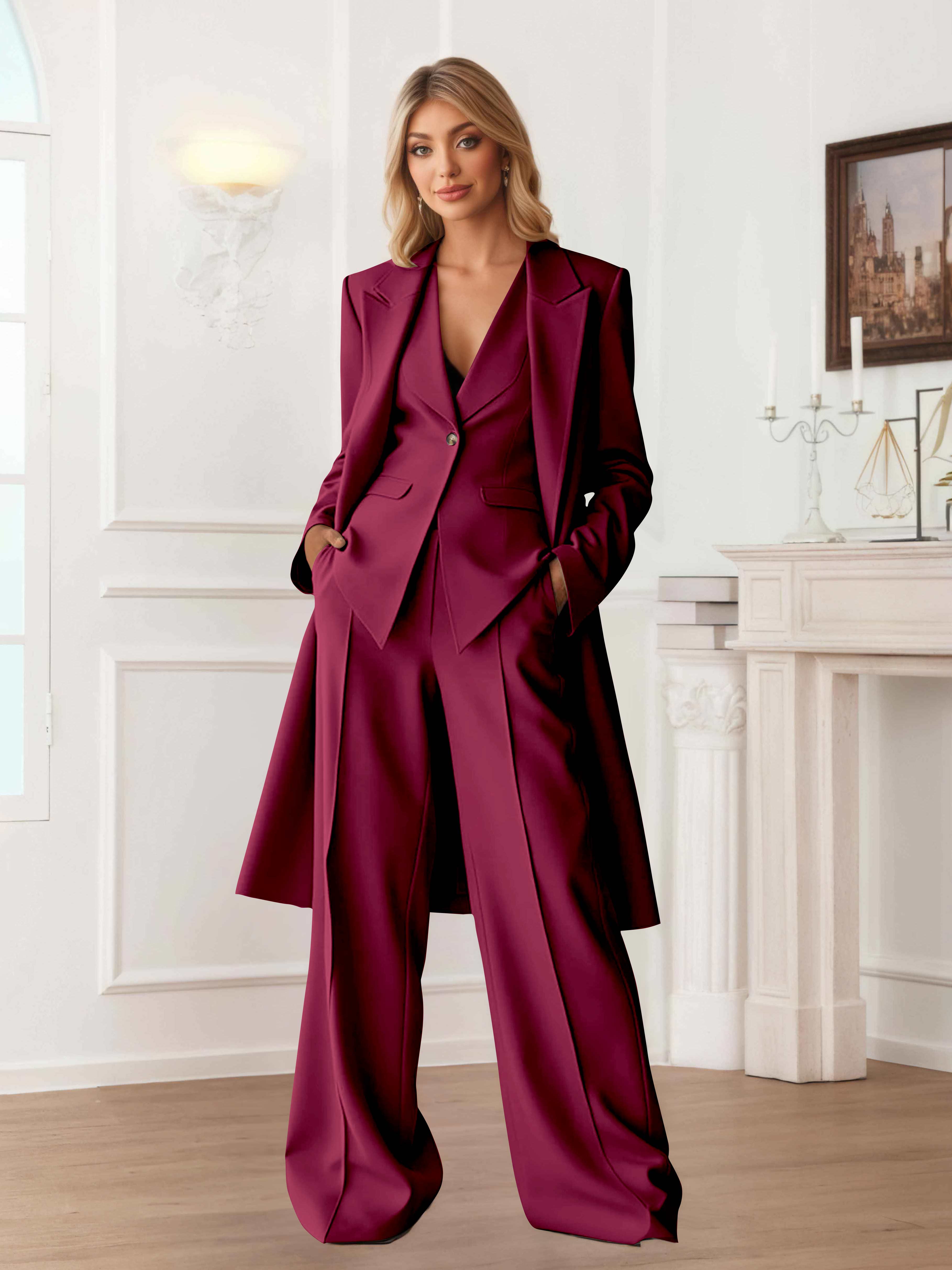 Elegant Women's 3 Pieces Casual Blazer and Pants Set