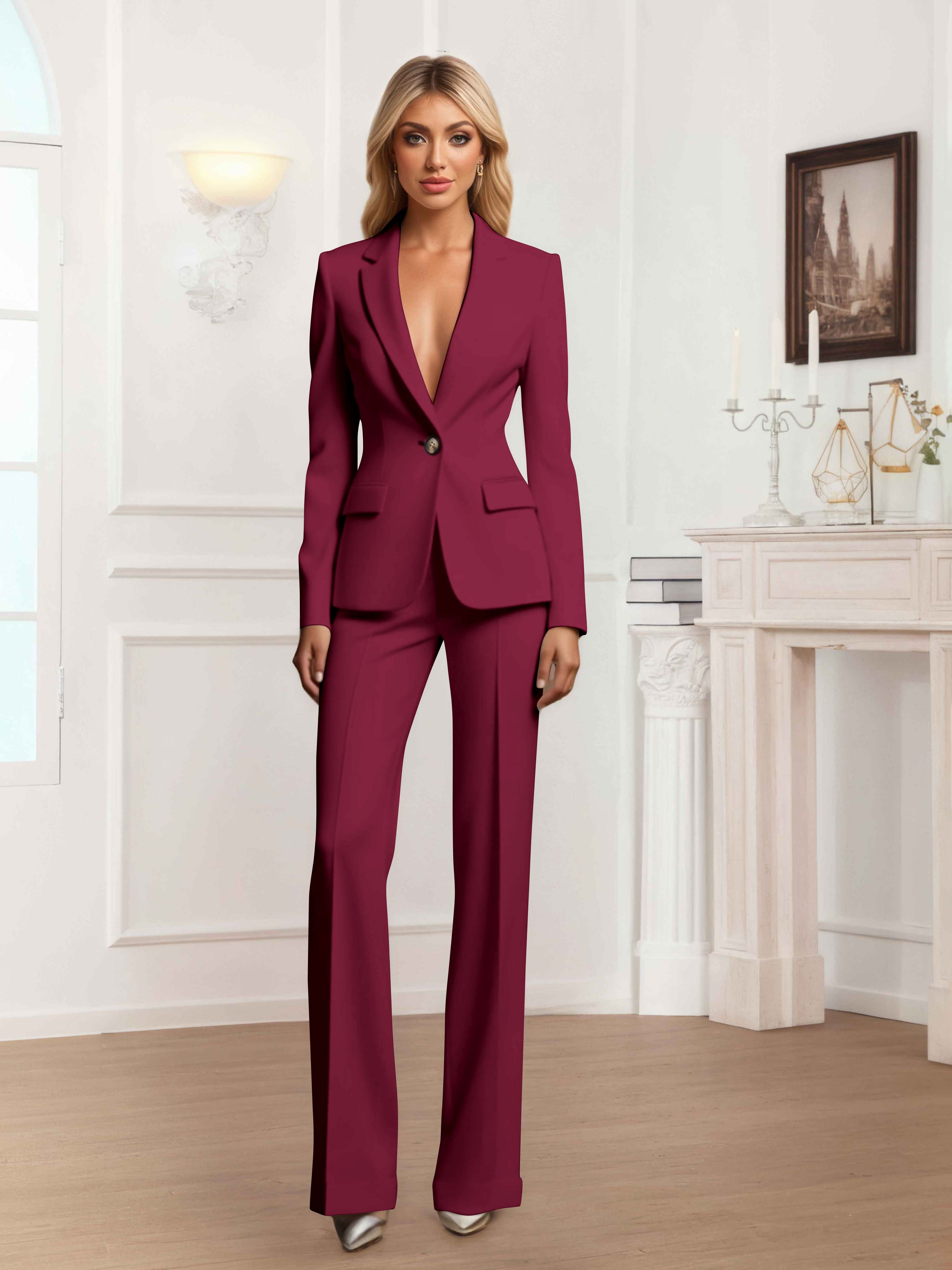 Charming Women's 2 Pieces One Button Slim Fit Business Blazer
