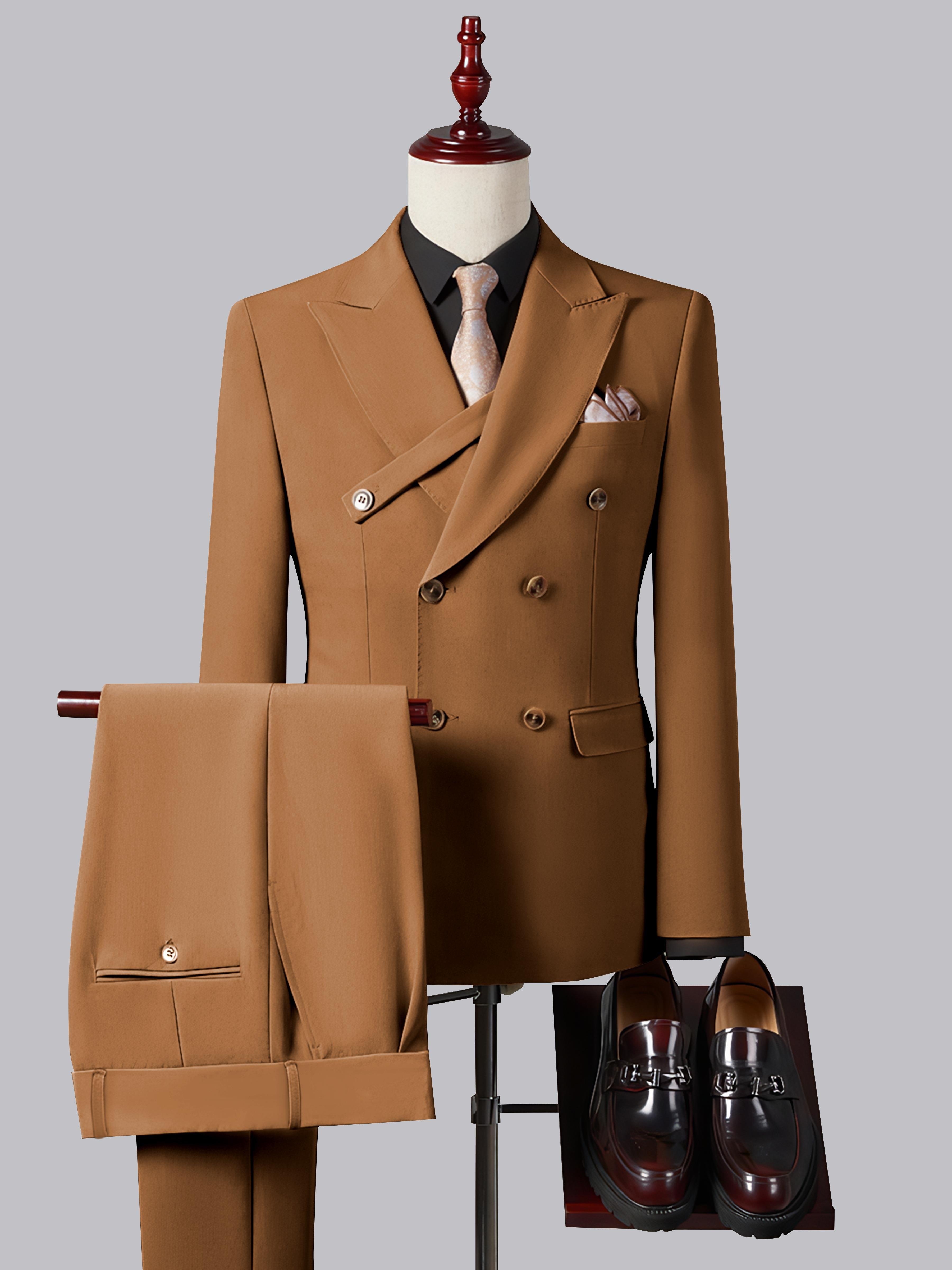 Formal Slim Fit Double Breasted Men's 2 Pieces Peak Lapel Strap Suit