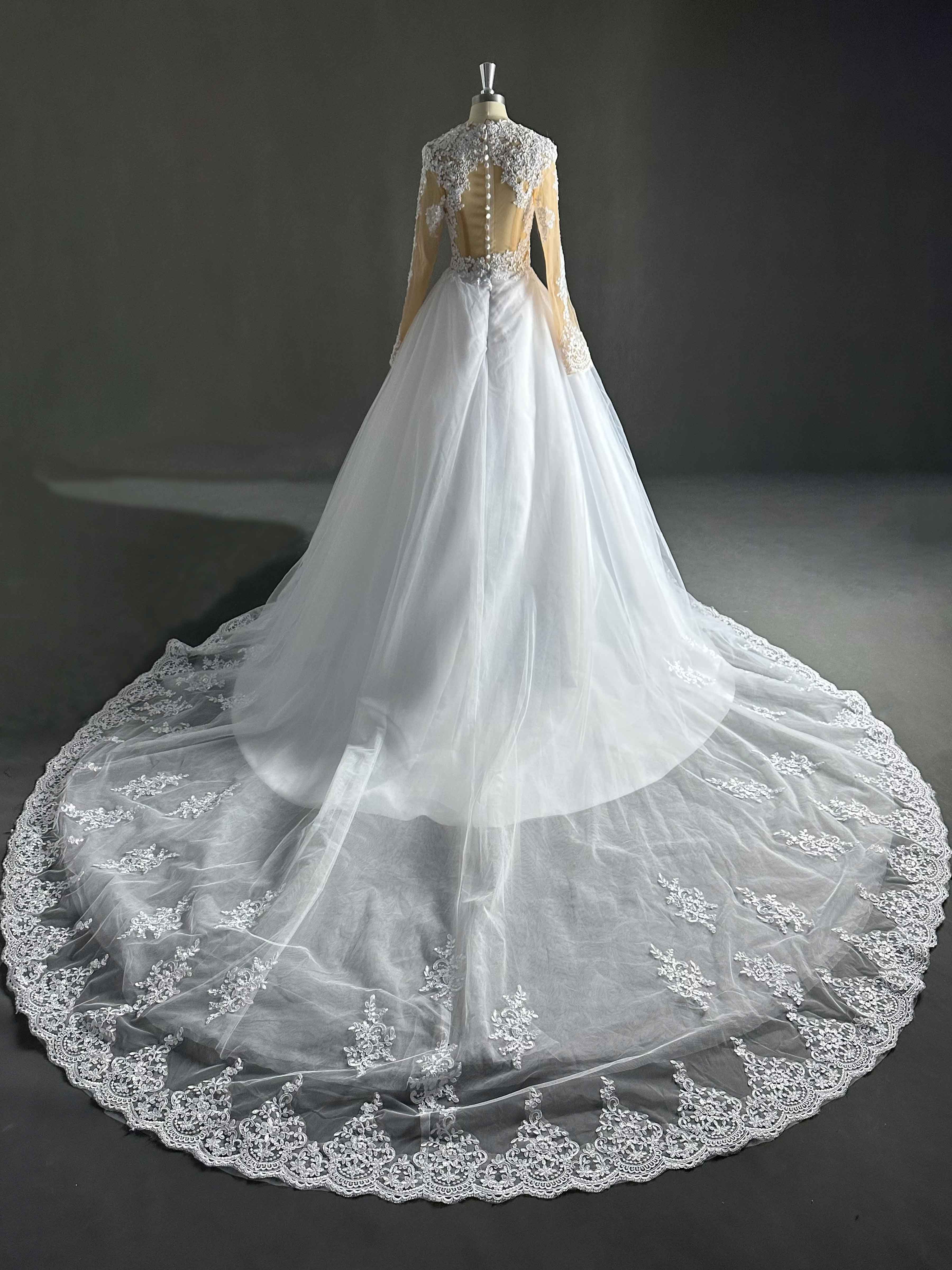 Catherine A-Line Long Sleeves Lace Court Train Wedding Dress