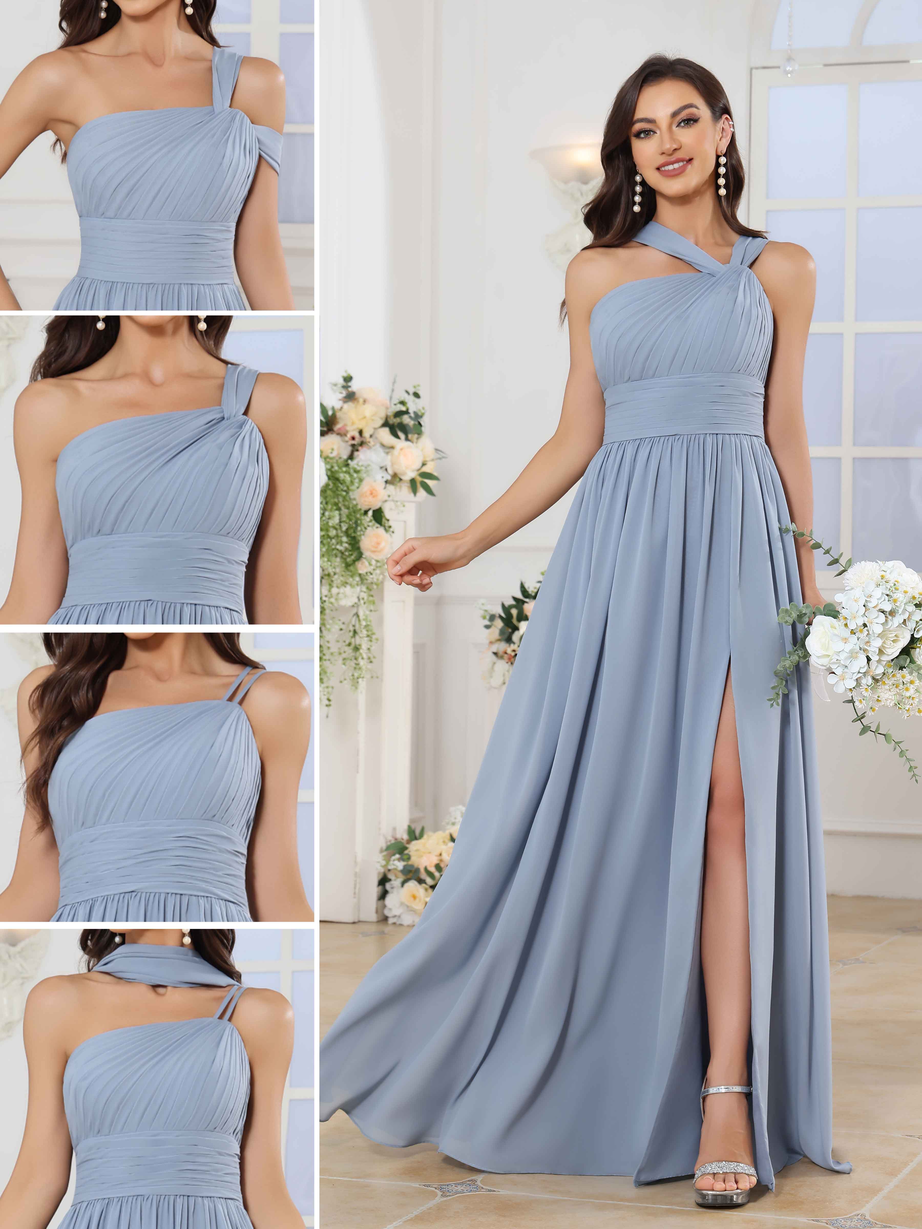 Celia Convertible A-line One Shoulder Floor Length Chiffon Bridesmaid Dresses