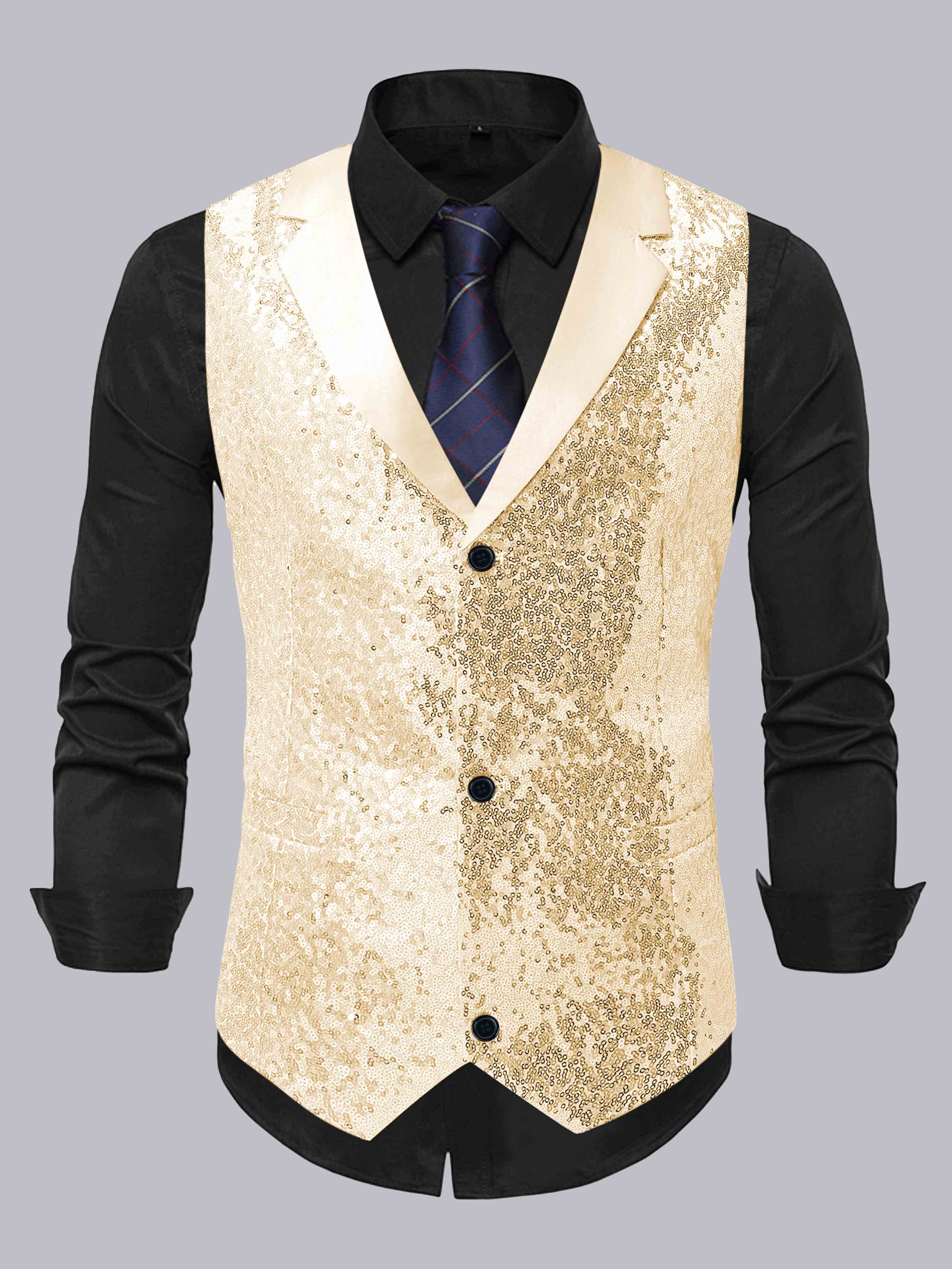 Men's Sequin Notch Lapel Three Buttons Vest