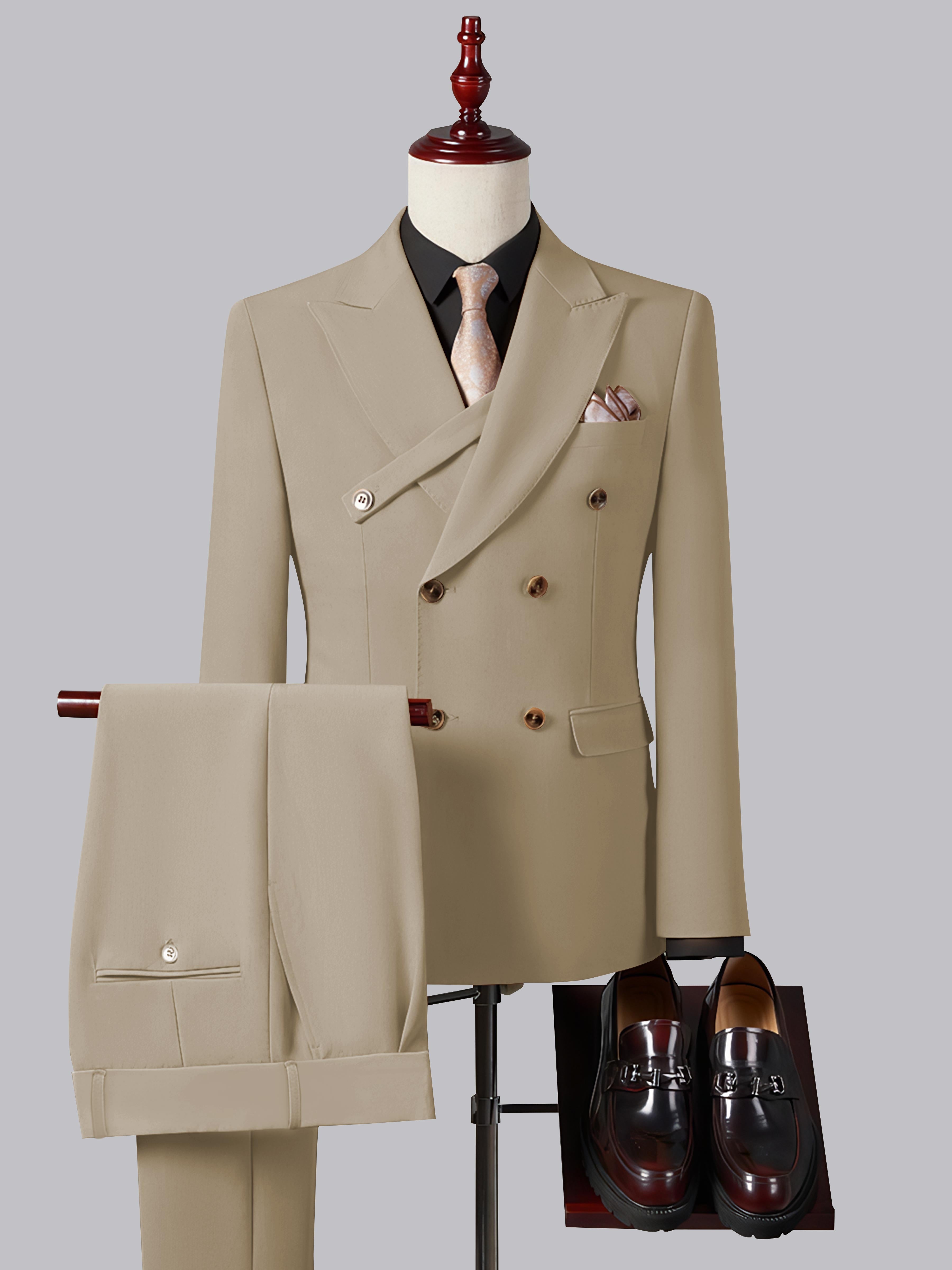 Formal Slim Fit Double Breasted Men's 2 Pieces Peak Lapel Strap Suit