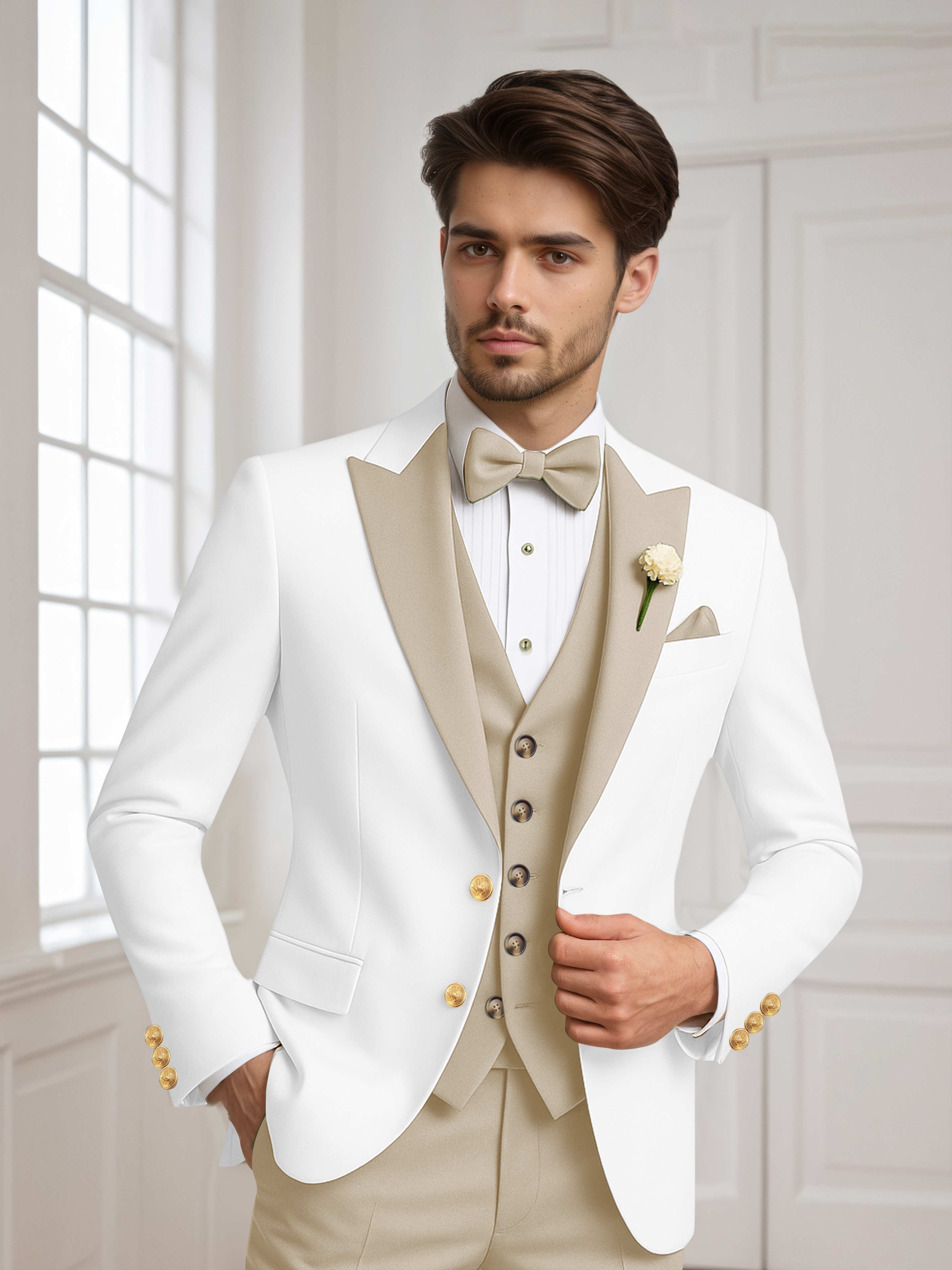 Color Block Peak Lapel Men's 2 Pieces Jacket & Vest for Groom Wedding & Prom