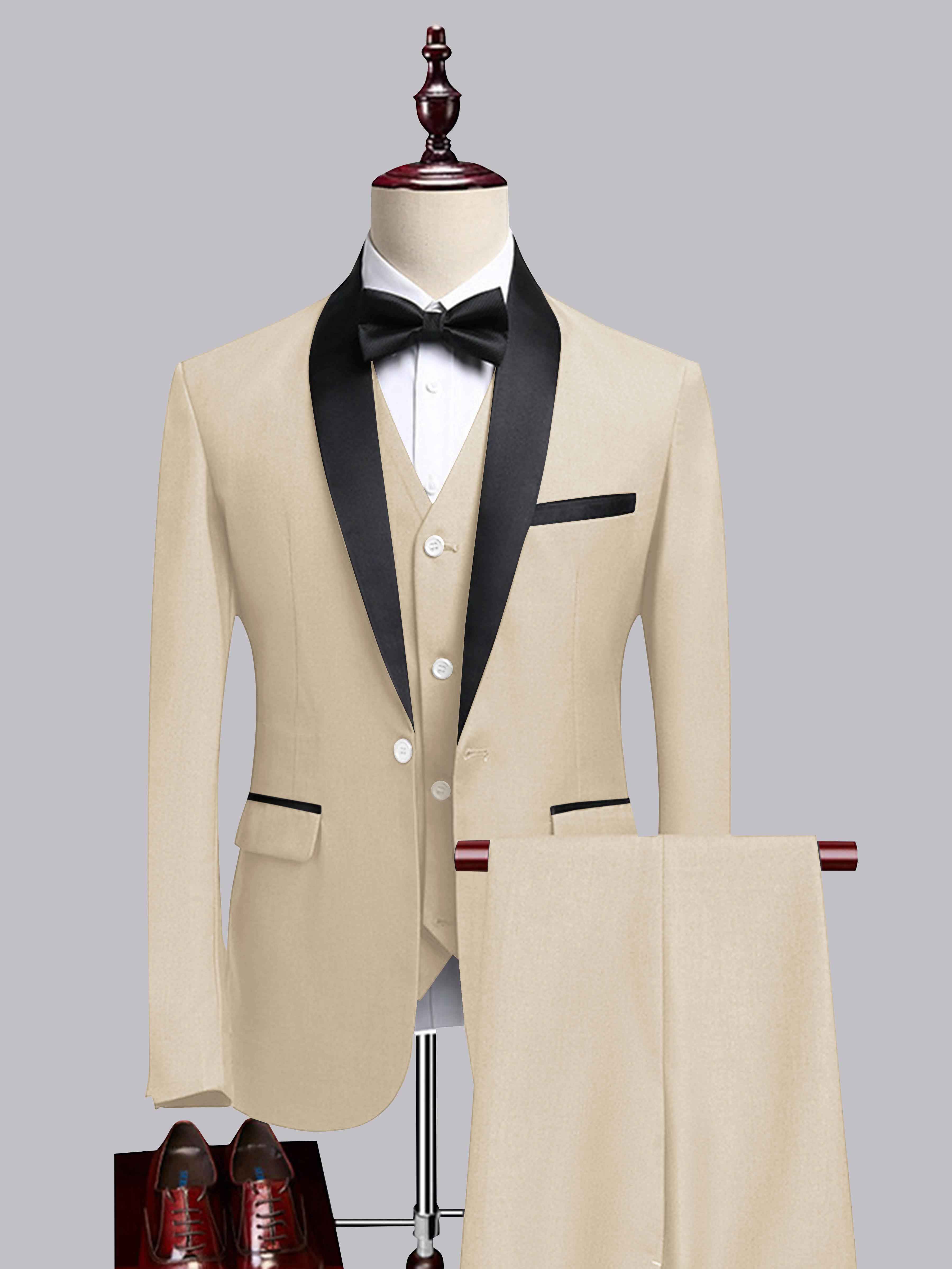 Chic 3 Pieces Men's Contrast Trim One Button Shawl Lapel Suit For Wedding
