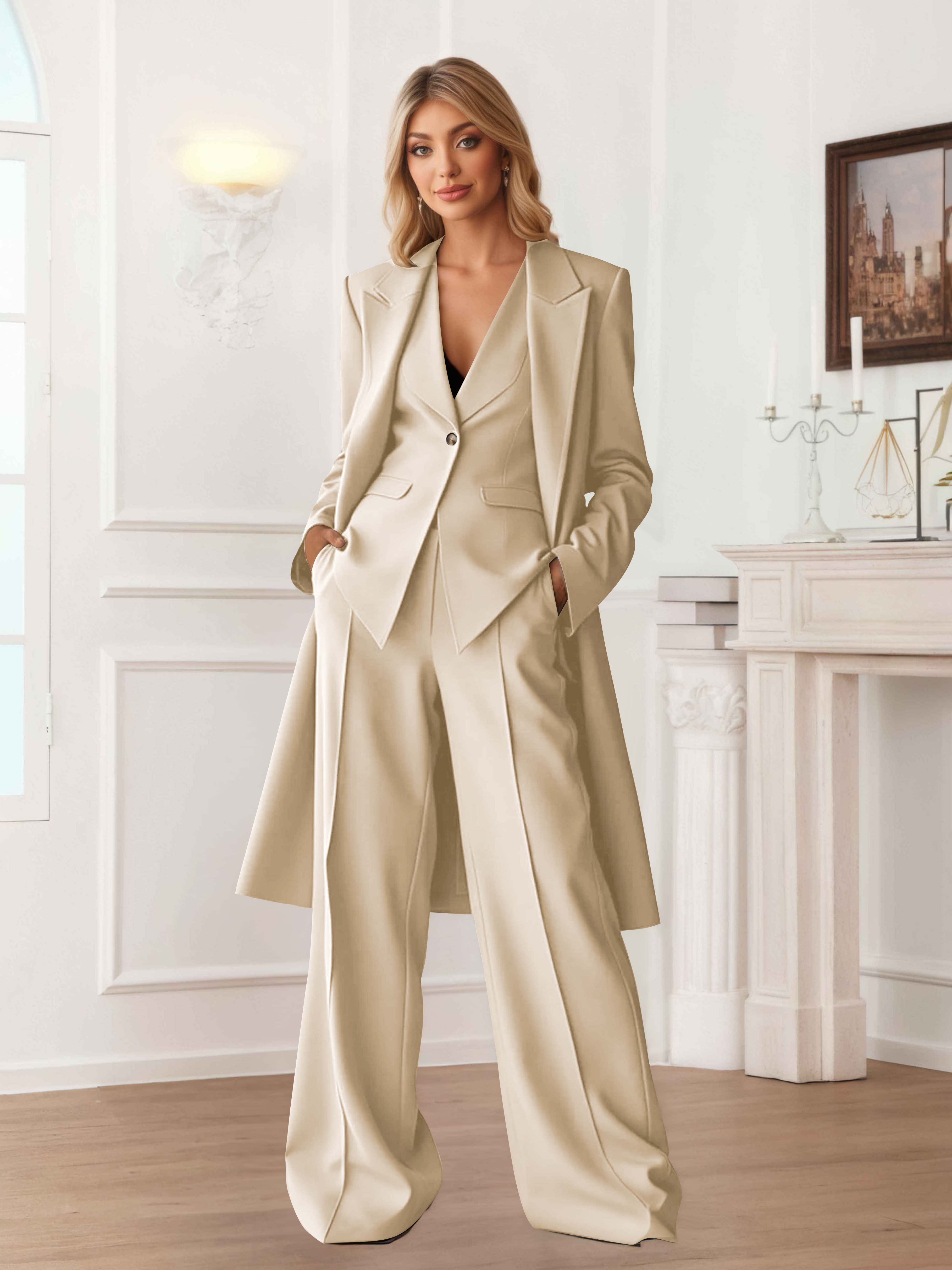 Elegant Women's 3 Pieces Casual Blazer and Pants Set
