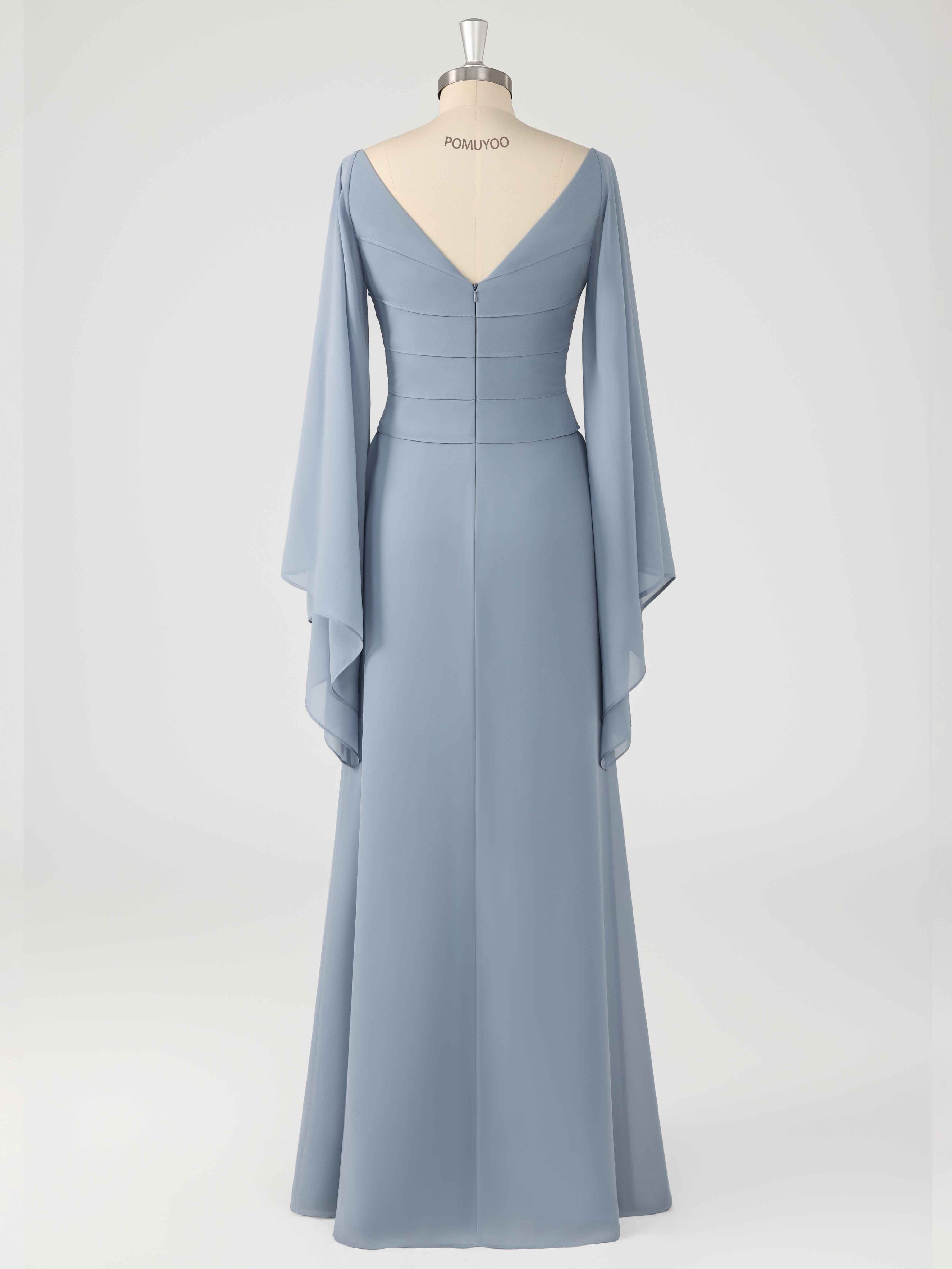 Charming V Neck Split Sleeves Appliques Long Chiffon Mother of the Bride Dresses