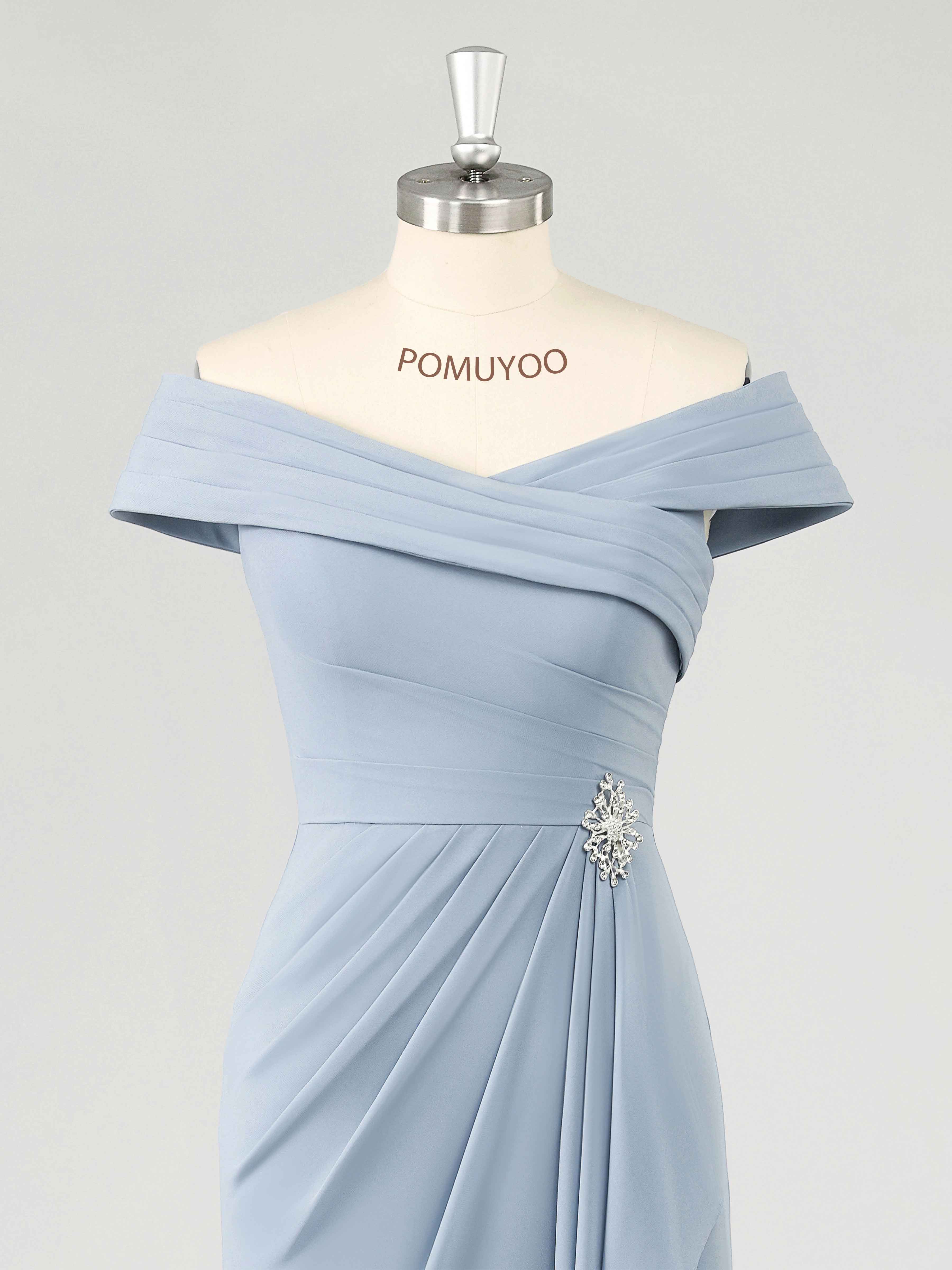 Charming Off the Shoulder Beaded Long Chiffon Mother of the Bride Dresses