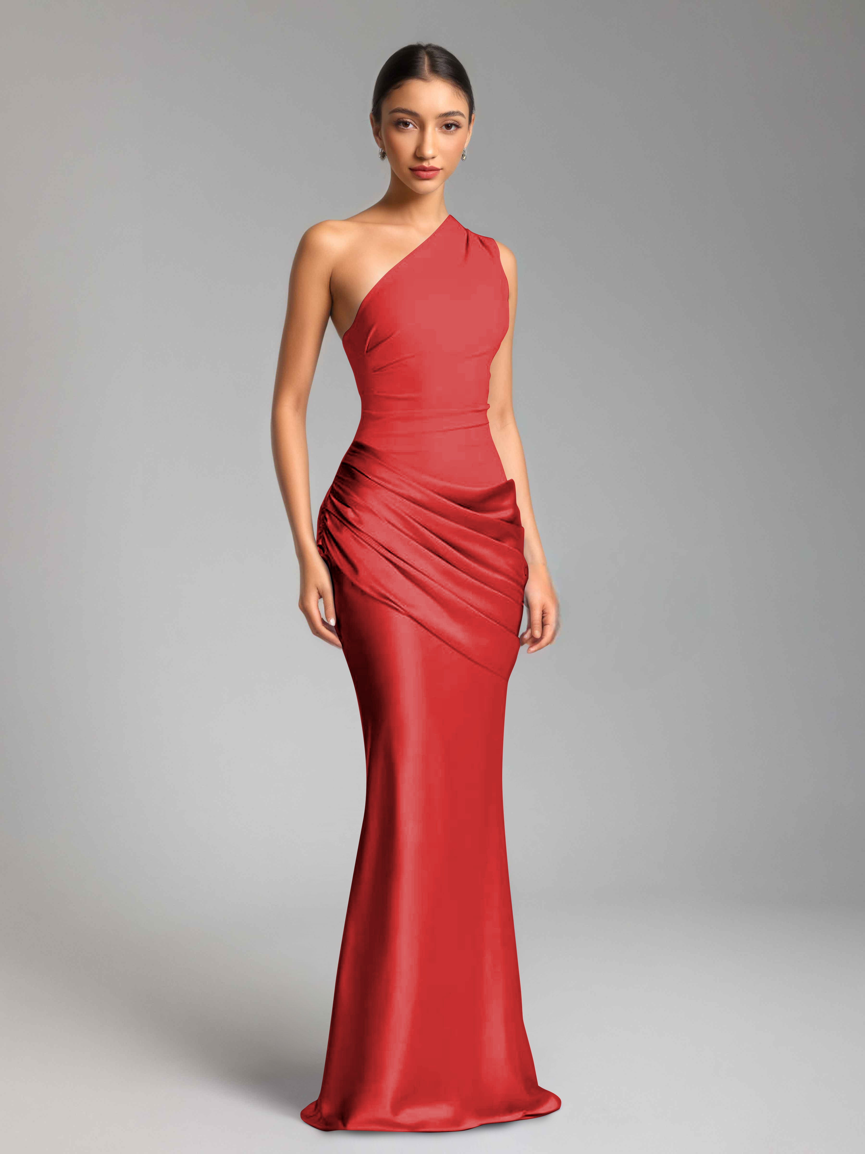 Jaelithra Gorgeous One Shoulder Pleated Satin Long Prom Dresses