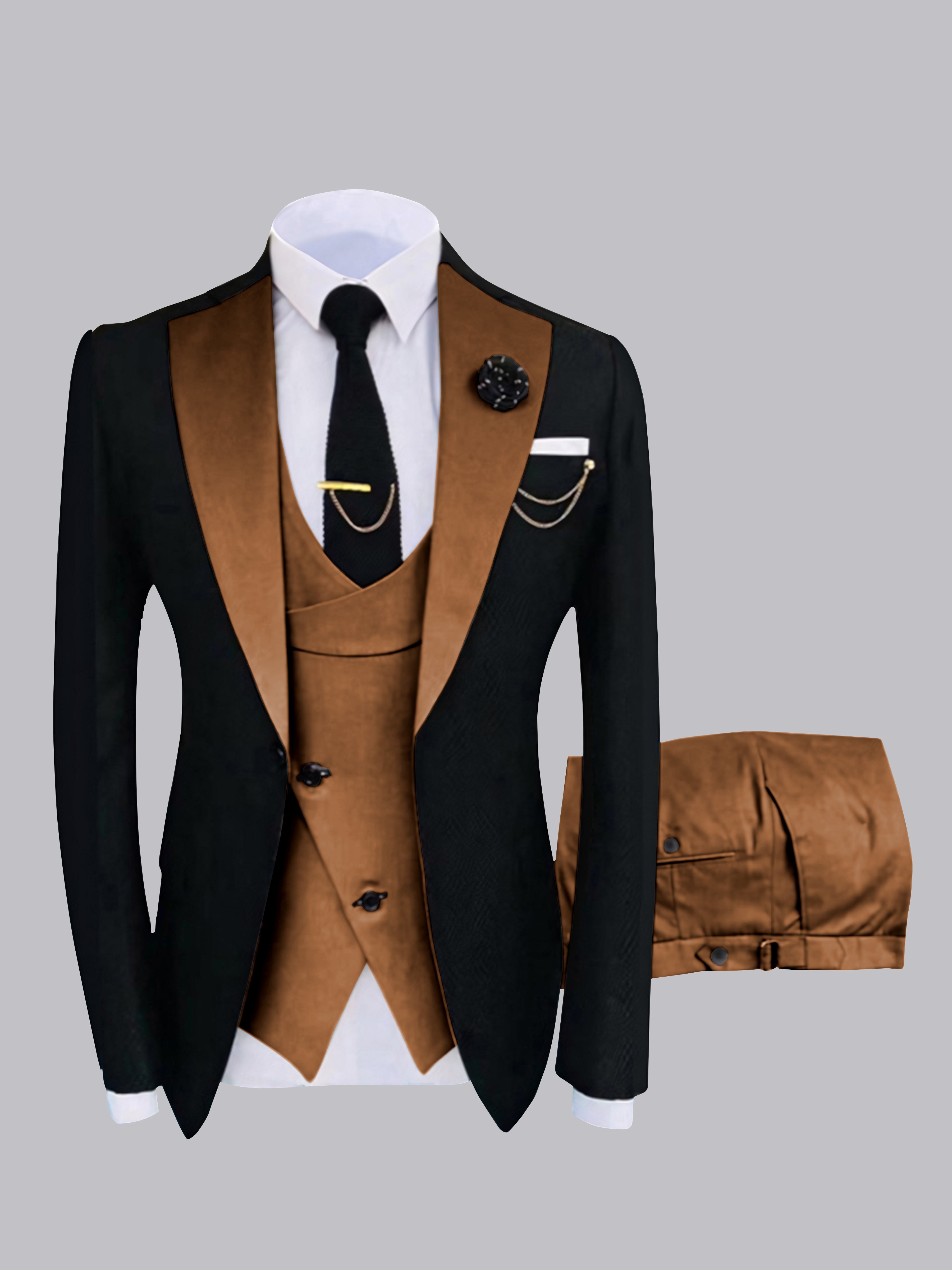 Chic Men's One Button Contrast Finishes 3 Pieces Suits
