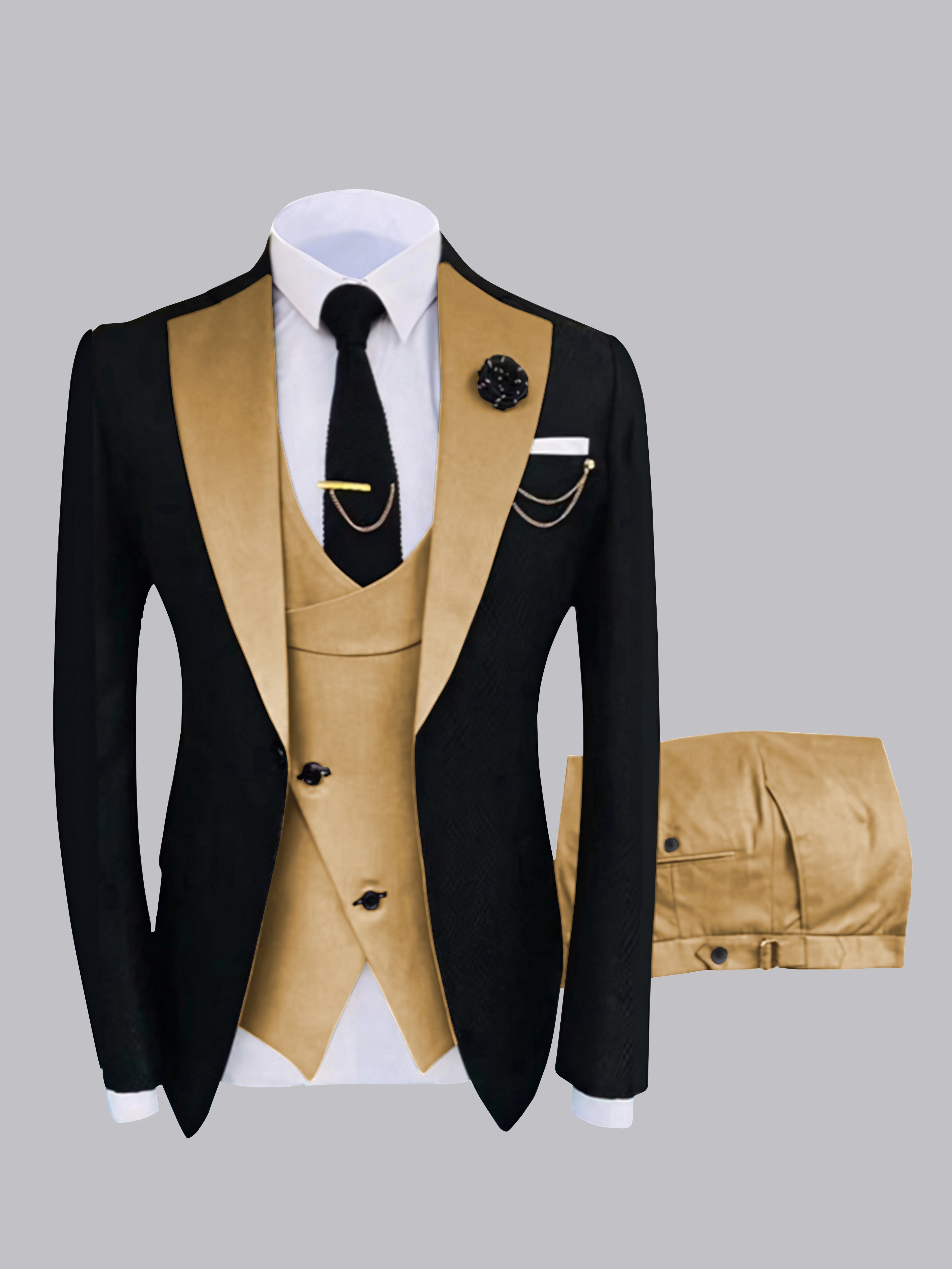Chic Men's One Button Contrast Finishes 3 Pieces Suits