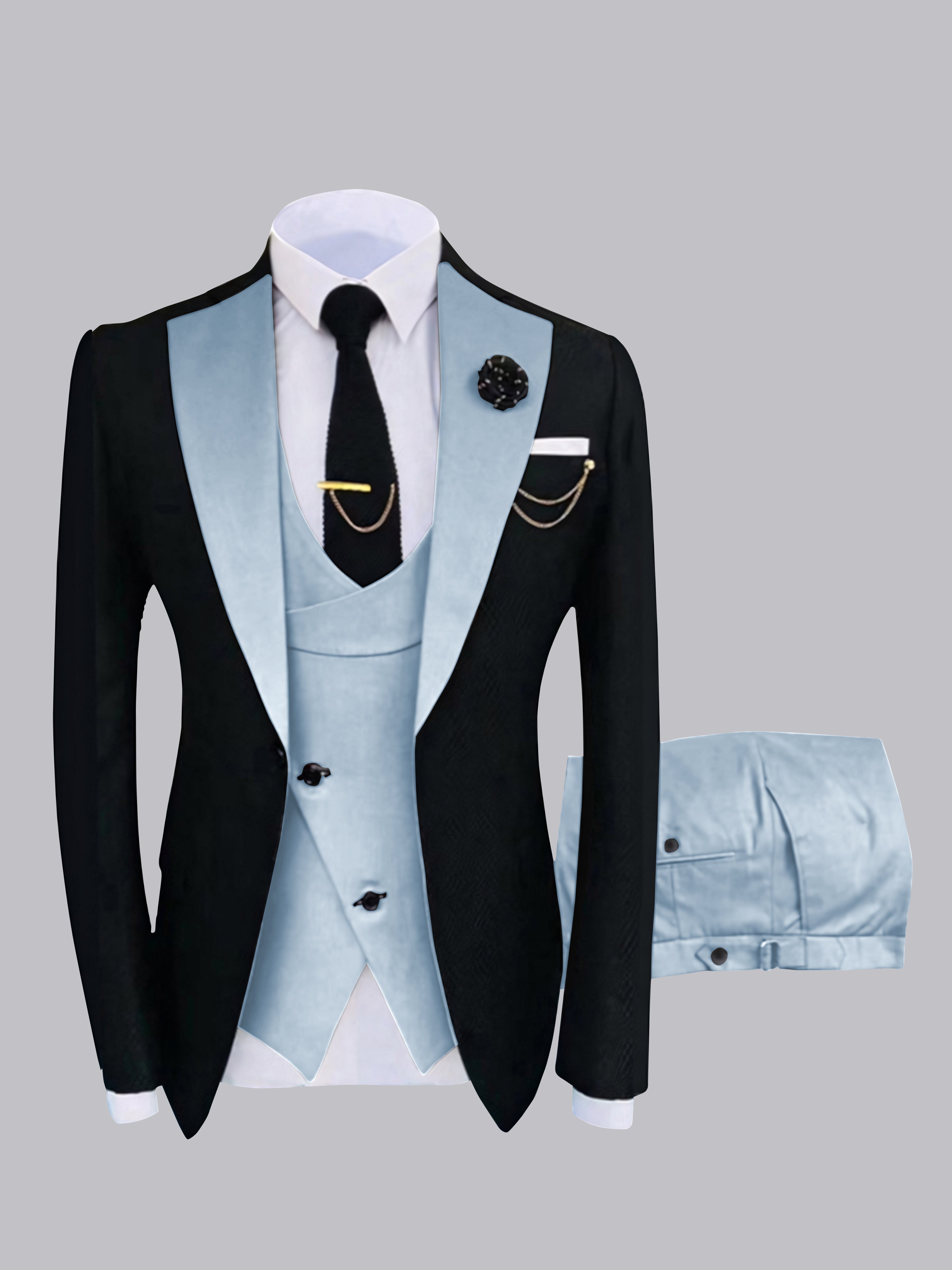 Chic Men's One Button Contrast Finishes 3 Pieces Suits