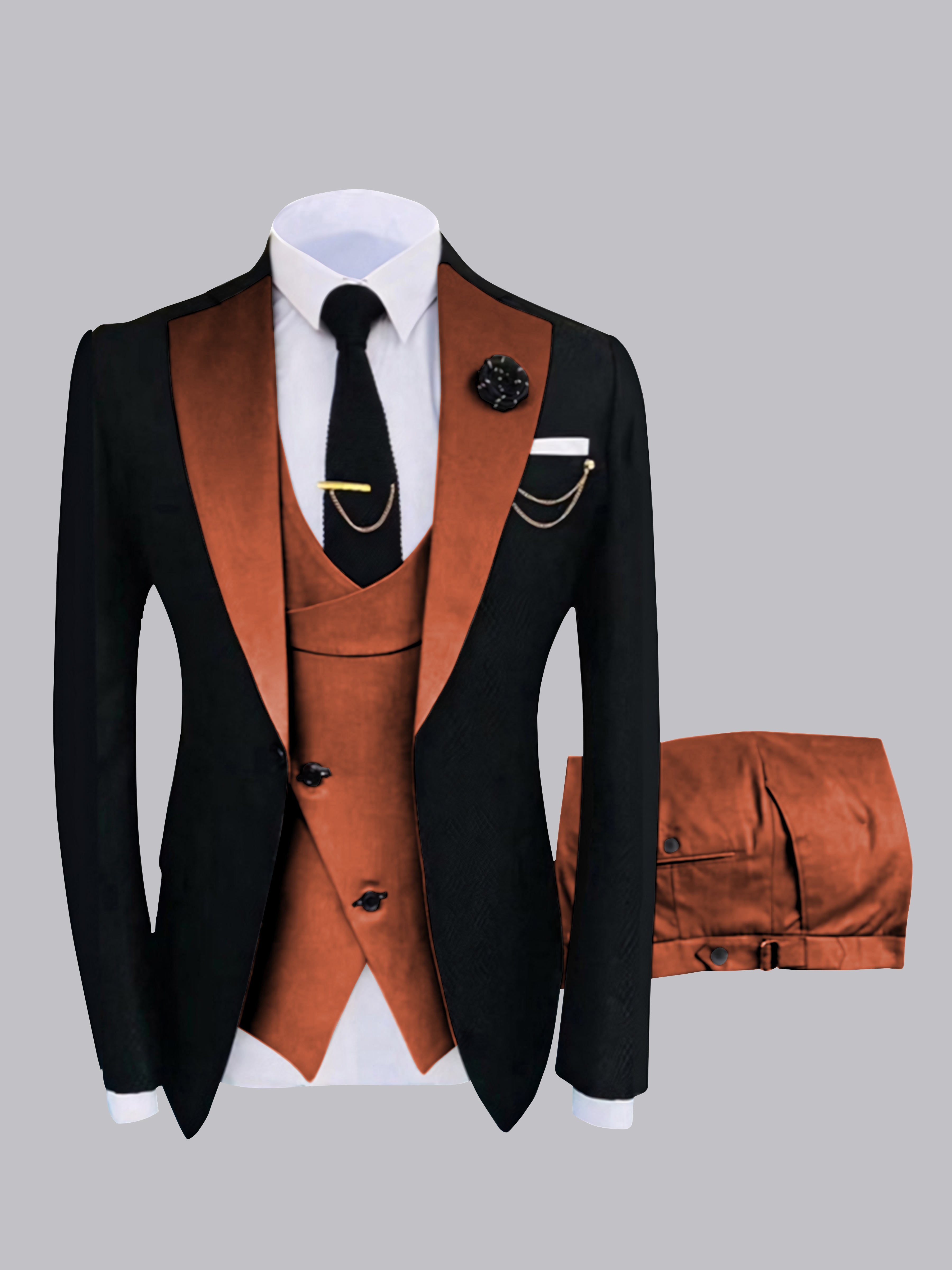 Chic Men's One Button Contrast Finishes 3 Pieces Suits