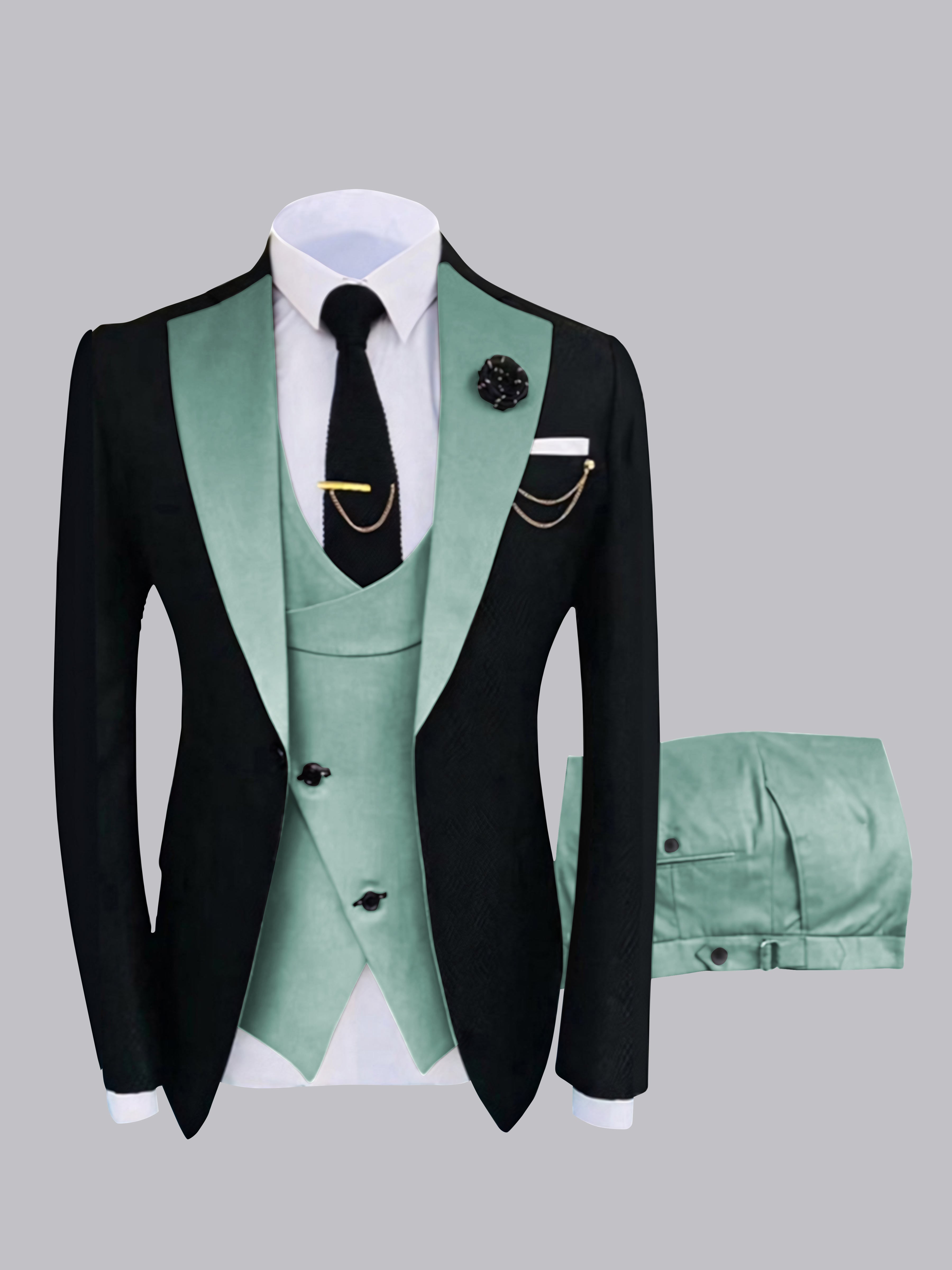 Chic Men's One Button Contrast Finishes 3 Pieces Suits