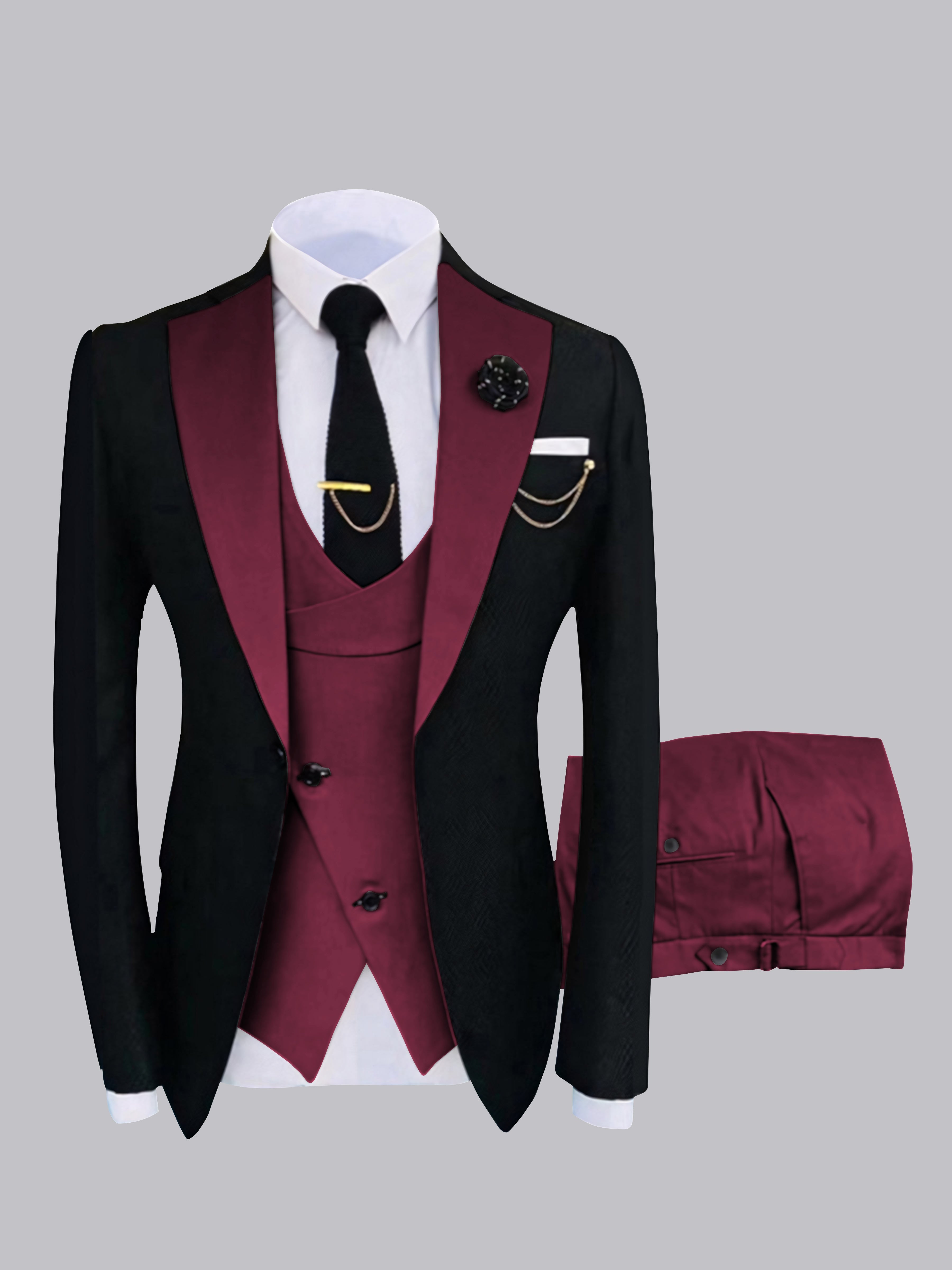 Chic Men's One Button Contrast Finishes 3 Pieces Suits