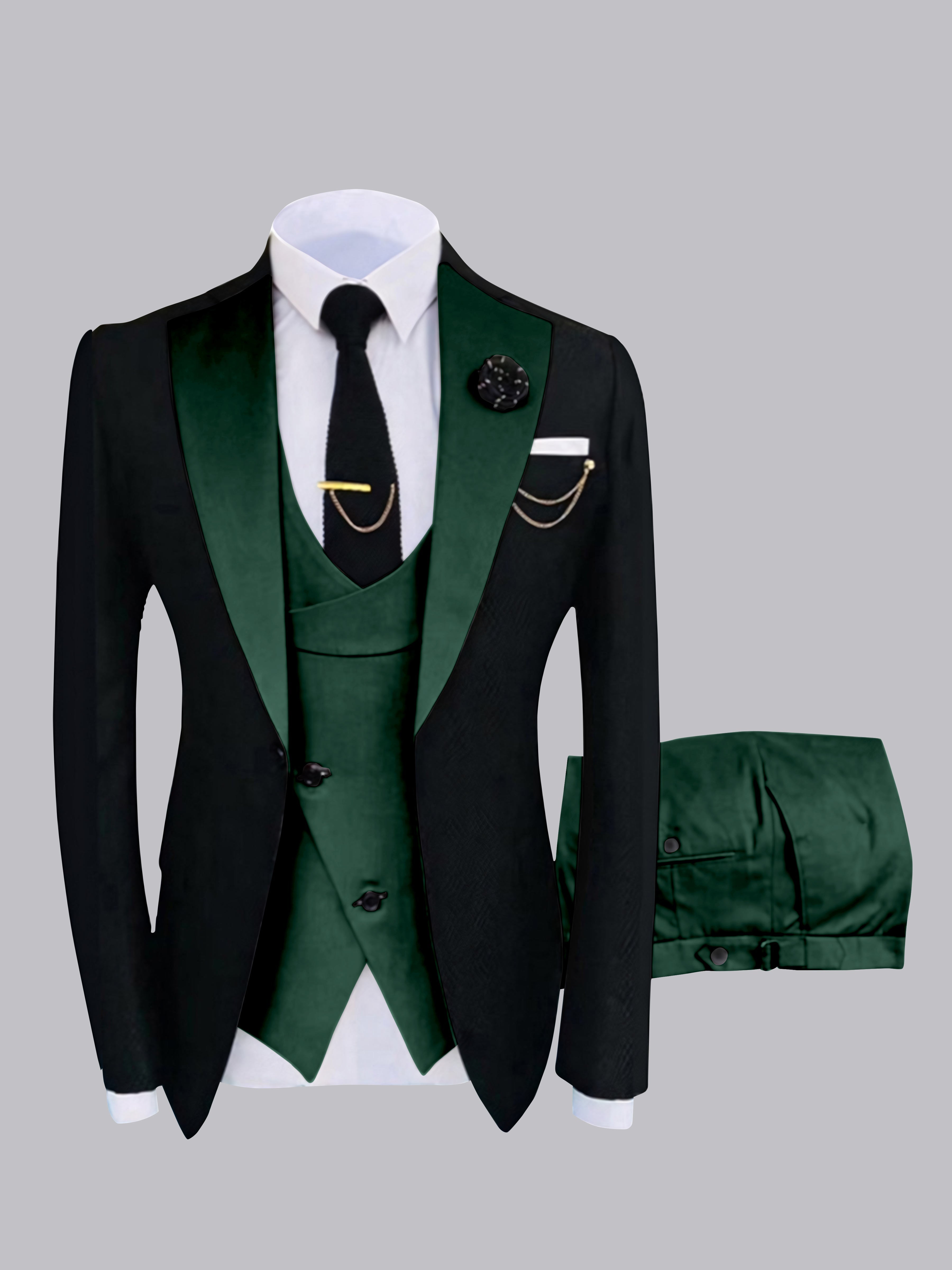 Chic Men's One Button Contrast Finishes 3 Pieces Suits