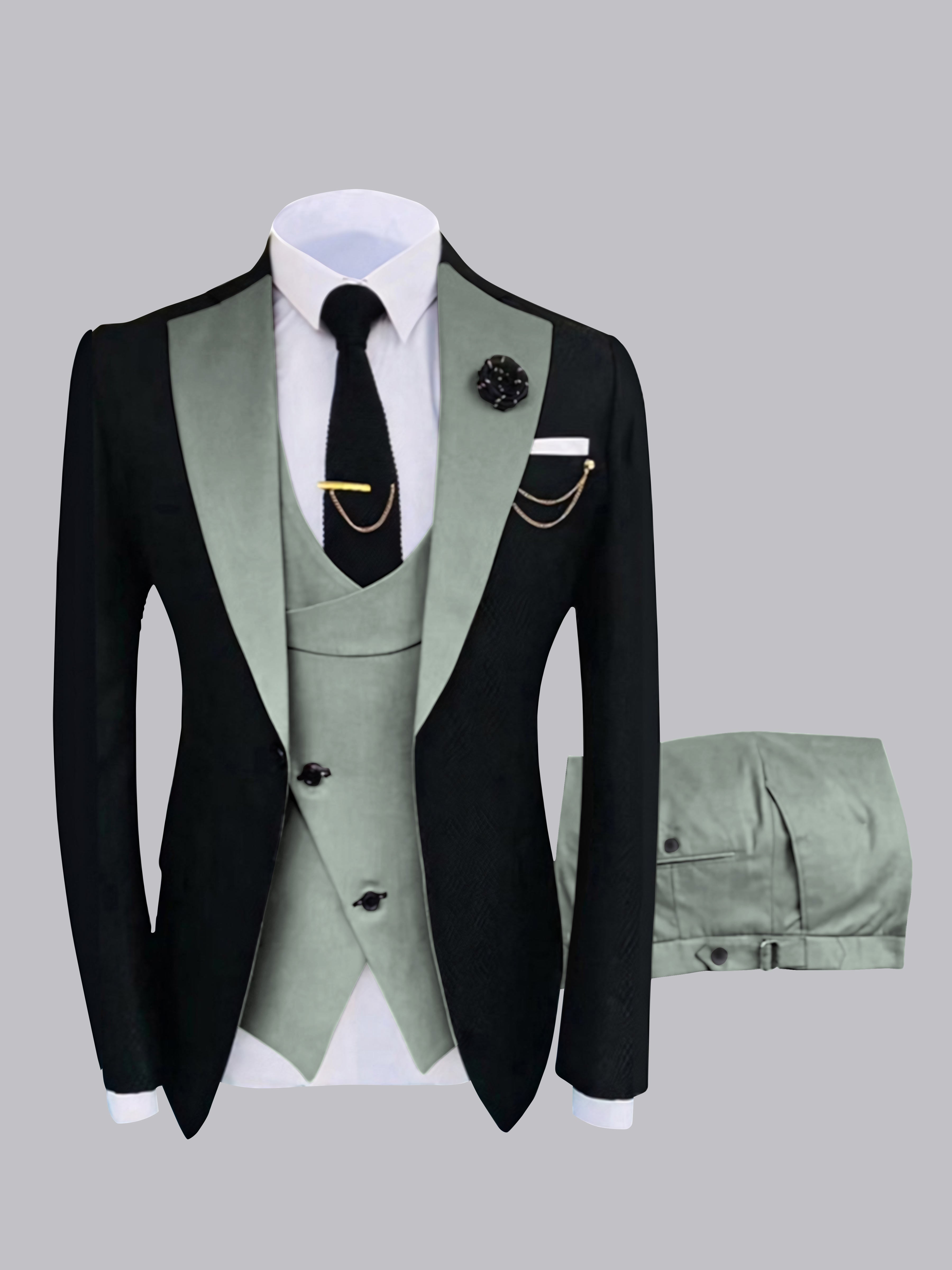 Chic Men's One Button Contrast Finishes 3 Pieces Suits