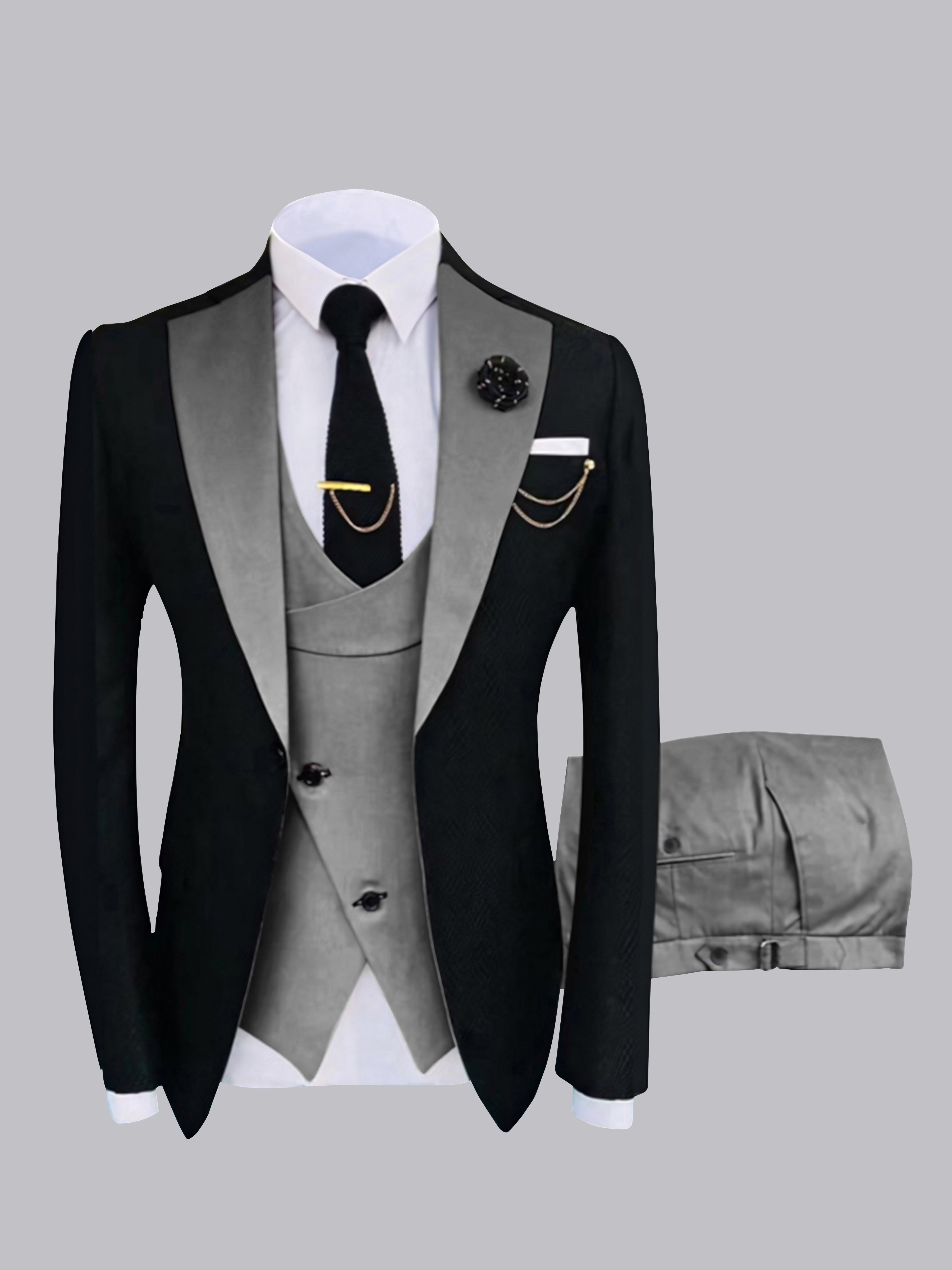 Chic Men's One Button Contrast Finishes 3 Pieces Suits