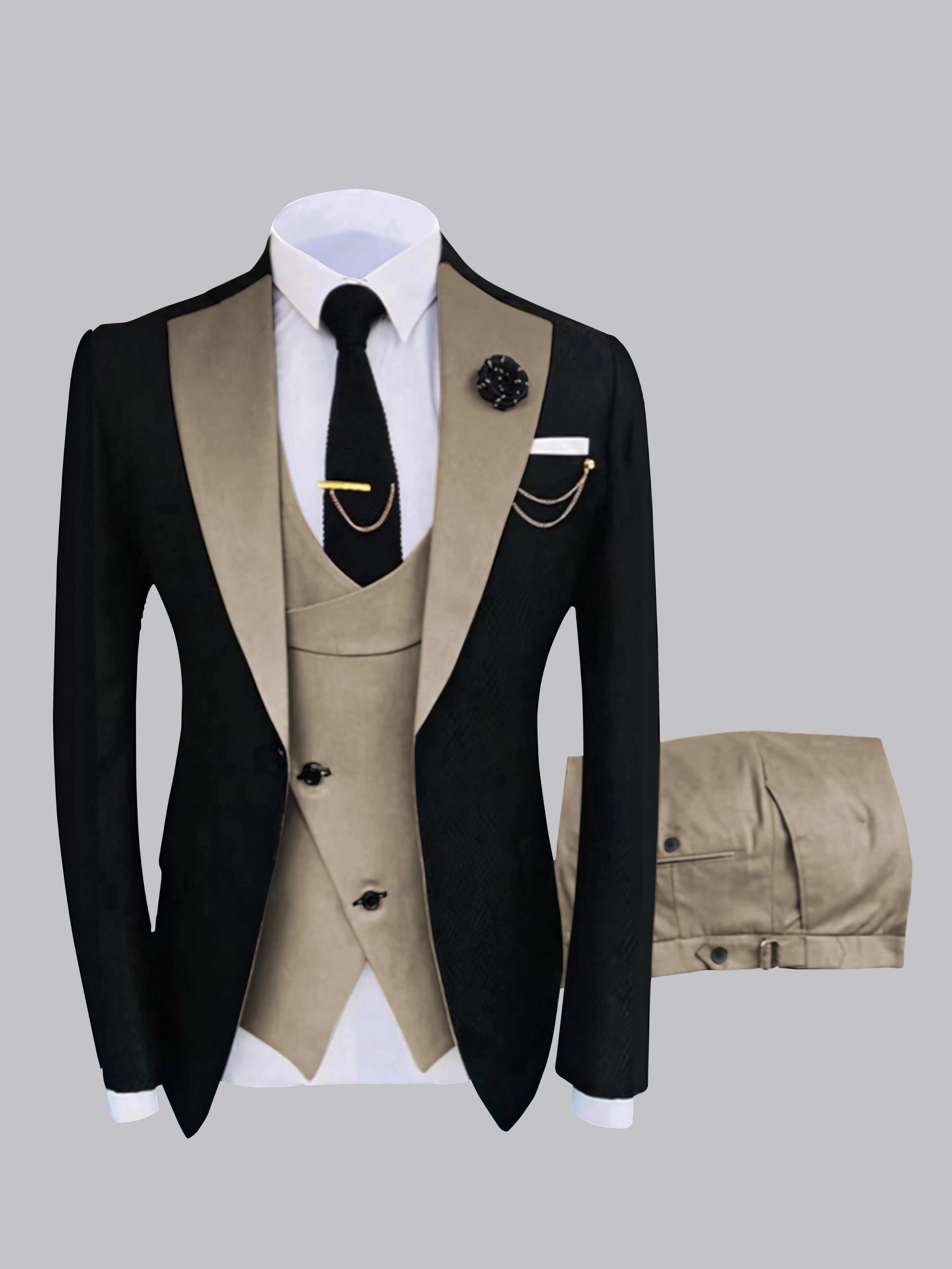 Chic Men's One Button Contrast Finishes 3 Pieces Suits