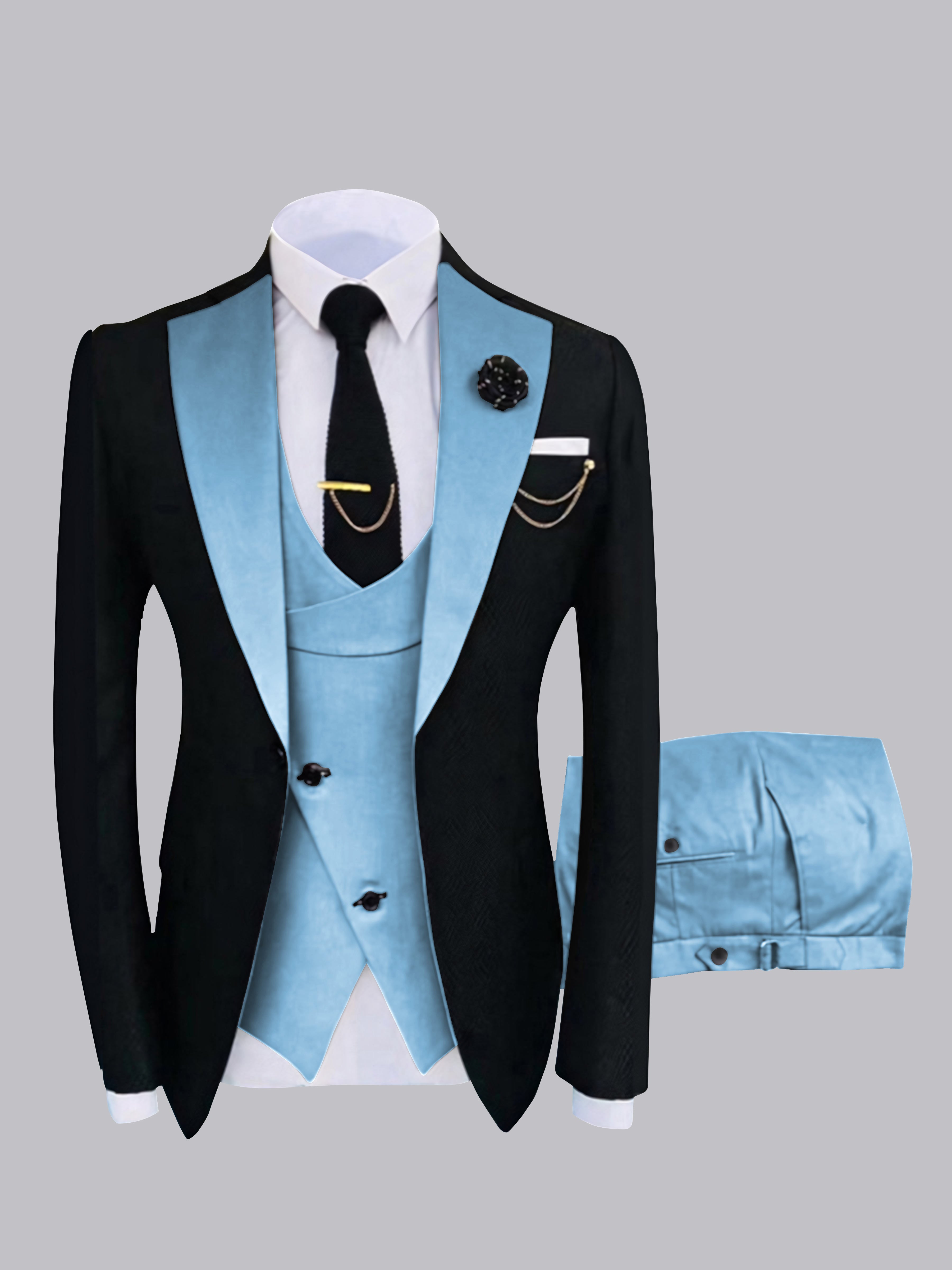 Chic Men's One Button Contrast Finishes 3 Pieces Suits