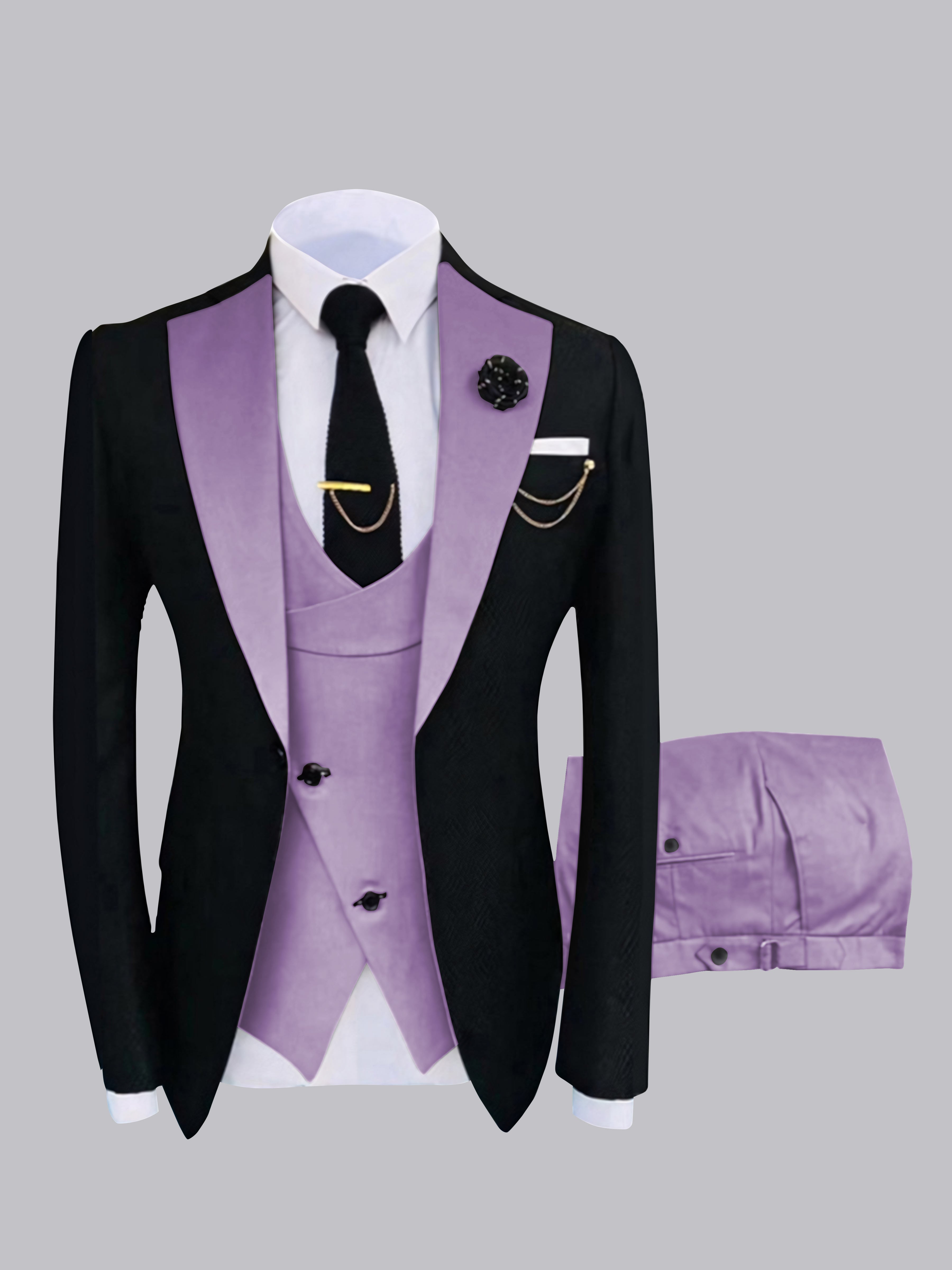 Chic Men's One Button Contrast Finishes 3 Pieces Suits