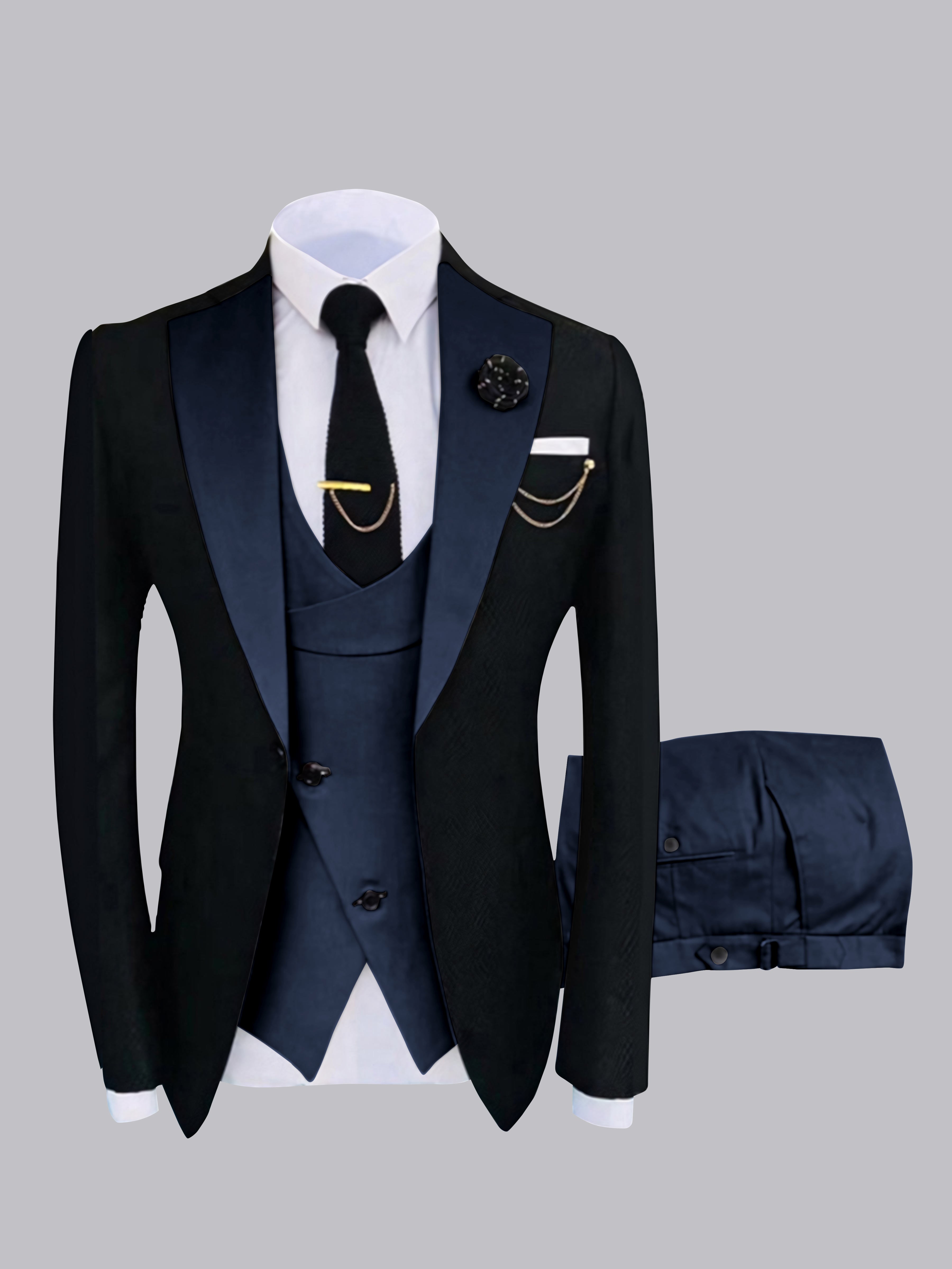 Chic Men's One Button Contrast Finishes 3 Pieces Suits