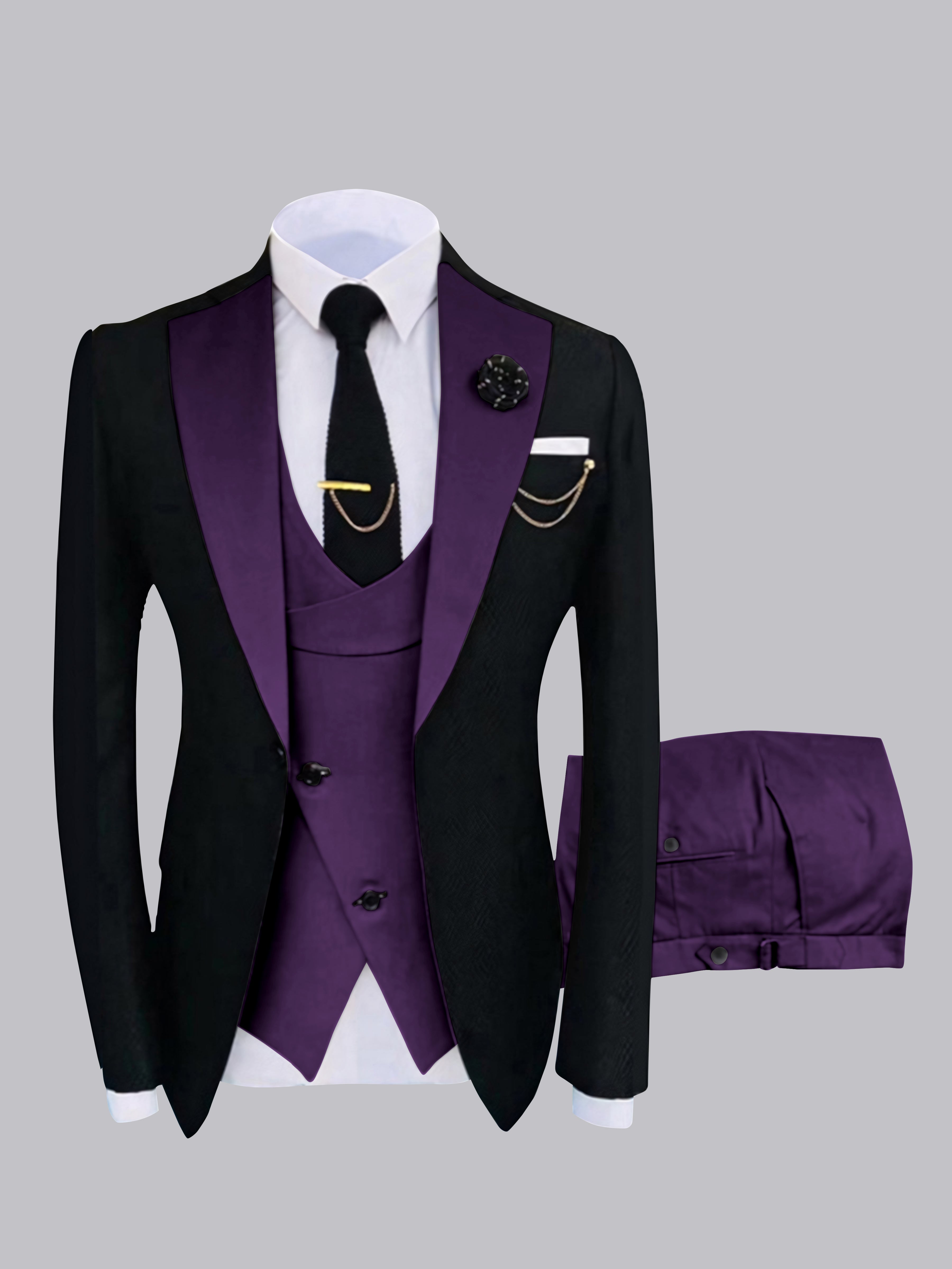 Chic Men's One Button Contrast Finishes 3 Pieces Suits