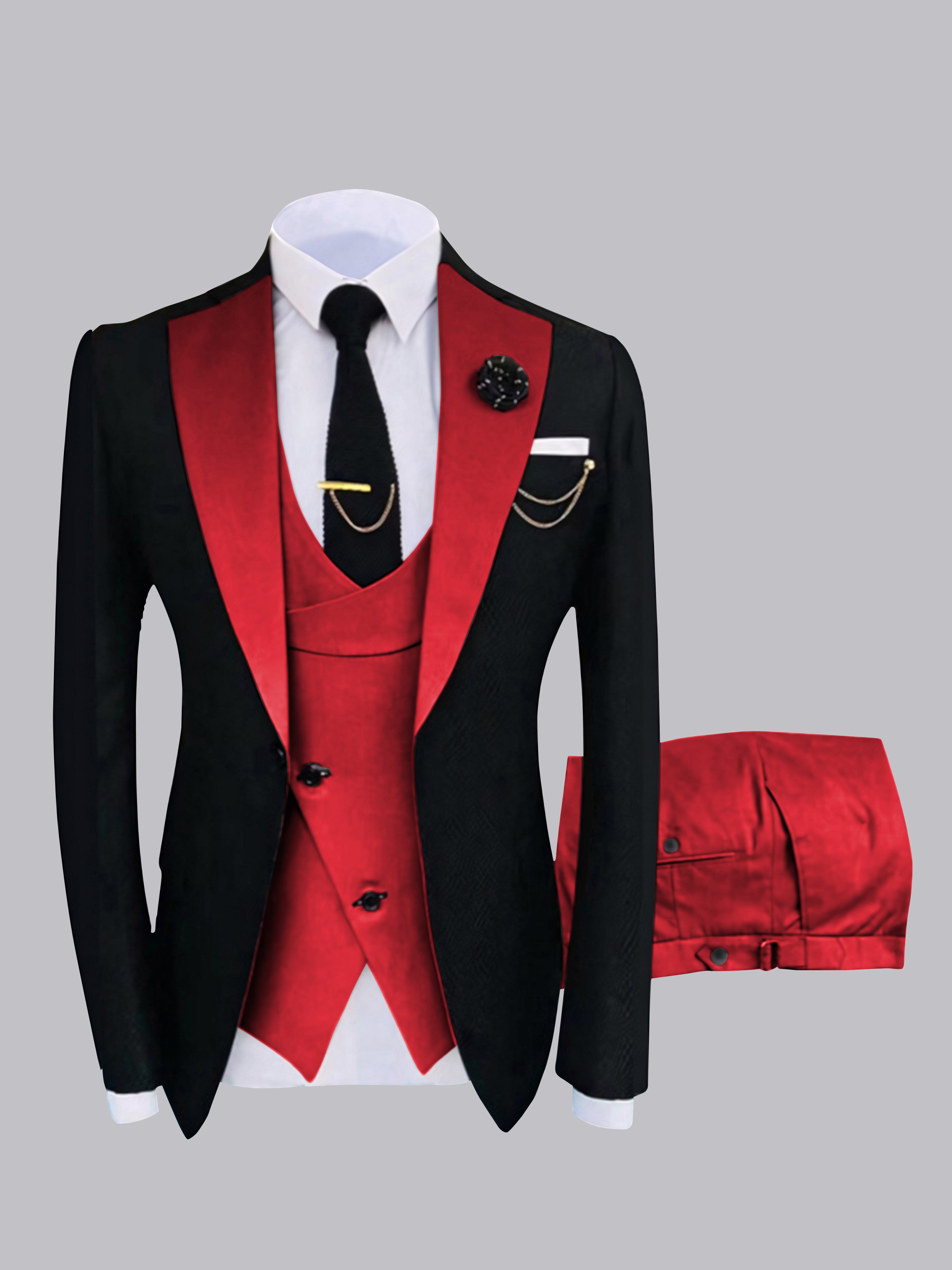 Chic Men's One Button Contrast Finishes 3 Pieces Suits
