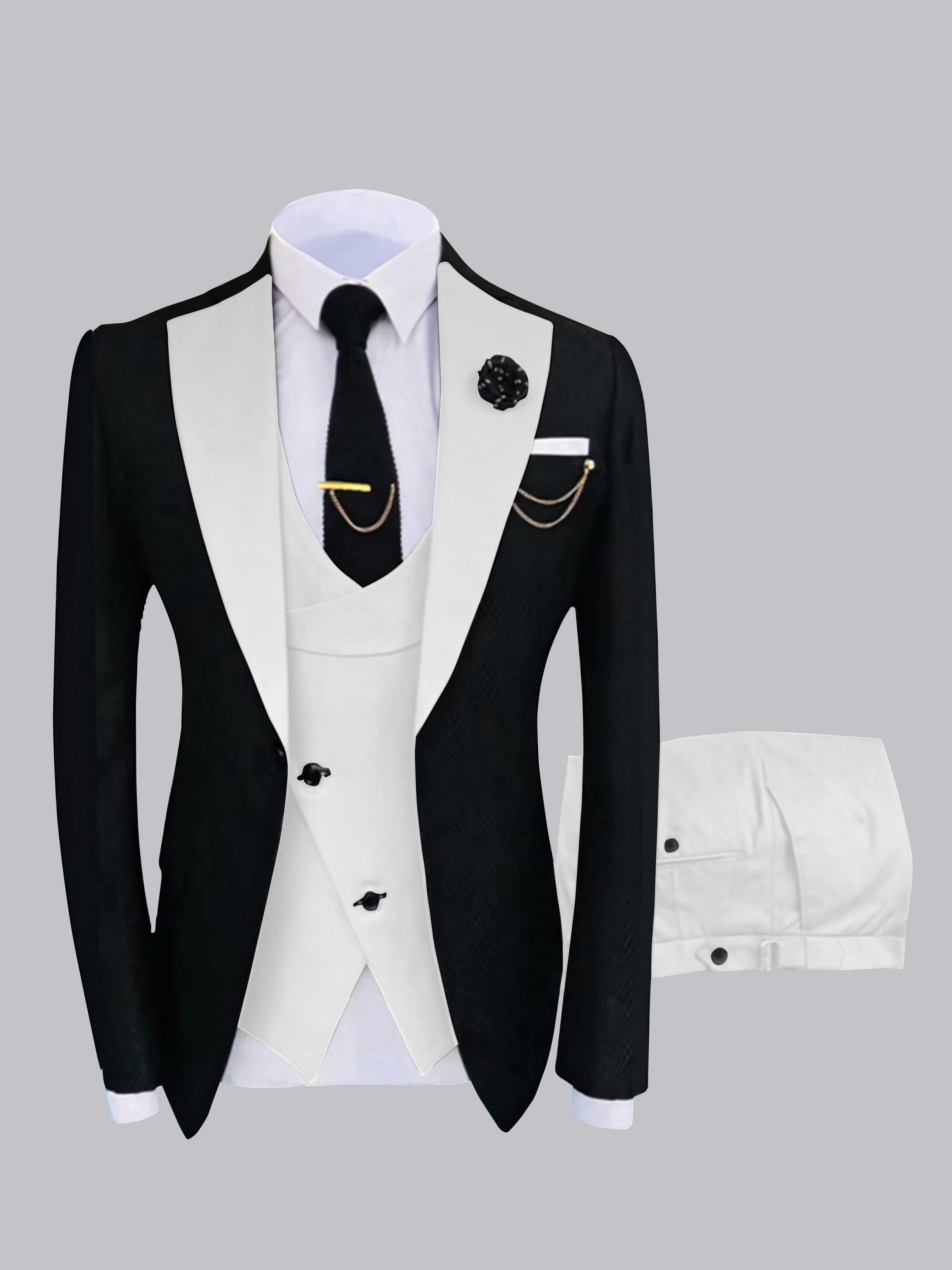 Chic Men's One Button Contrast Finishes 3 Pieces Suits