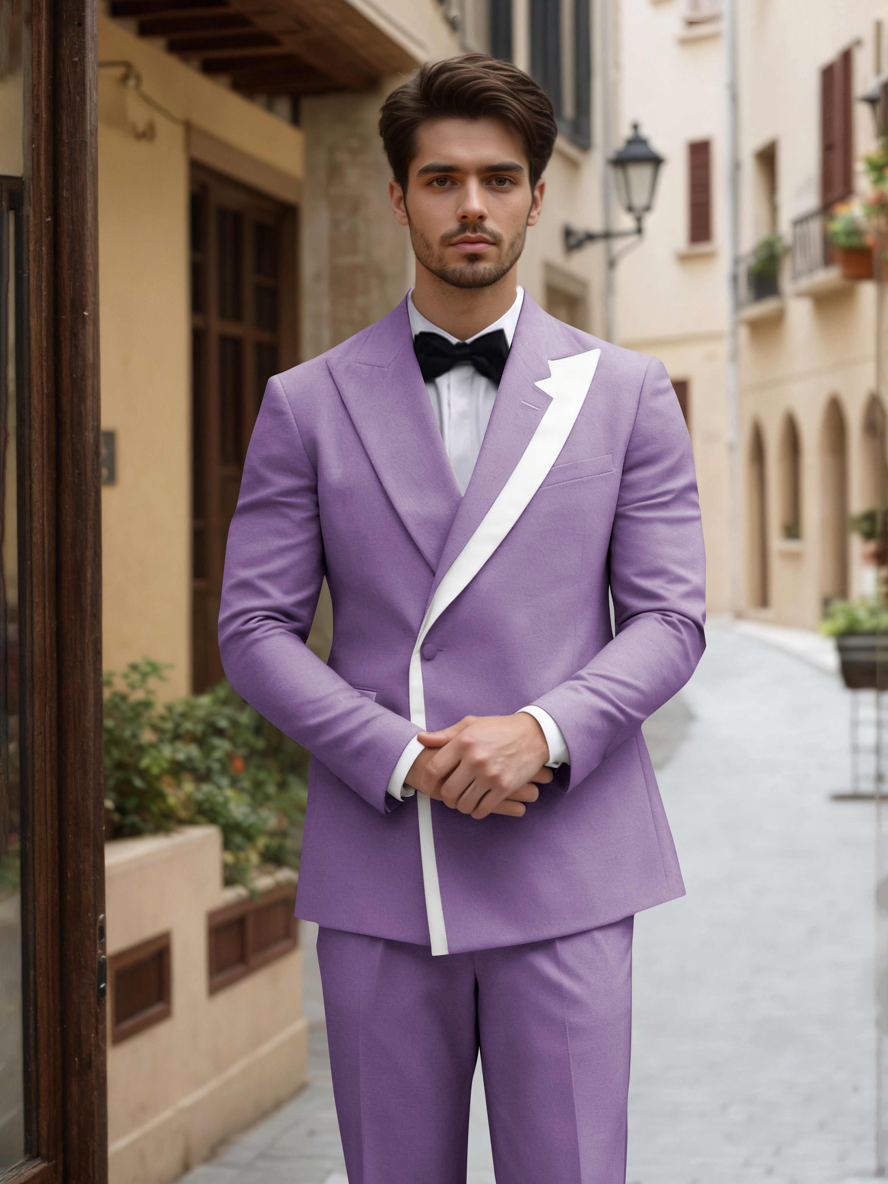 Contemporary Color Block Men's 2 Pieces Peak Lapel Suit for Groom Events