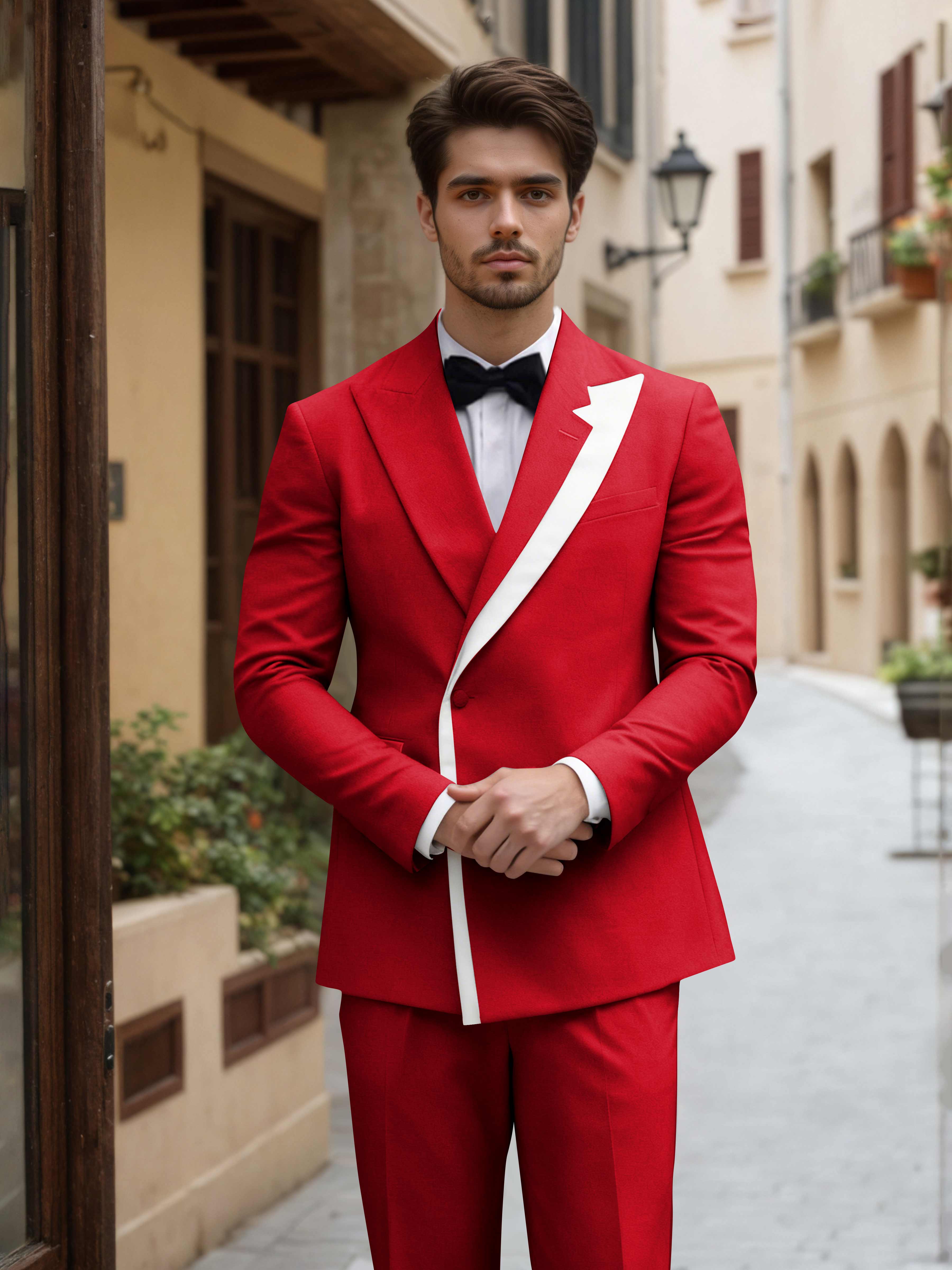 Contemporary Color Block Men's 2 Pieces Peak Lapel Suit for Groom Events