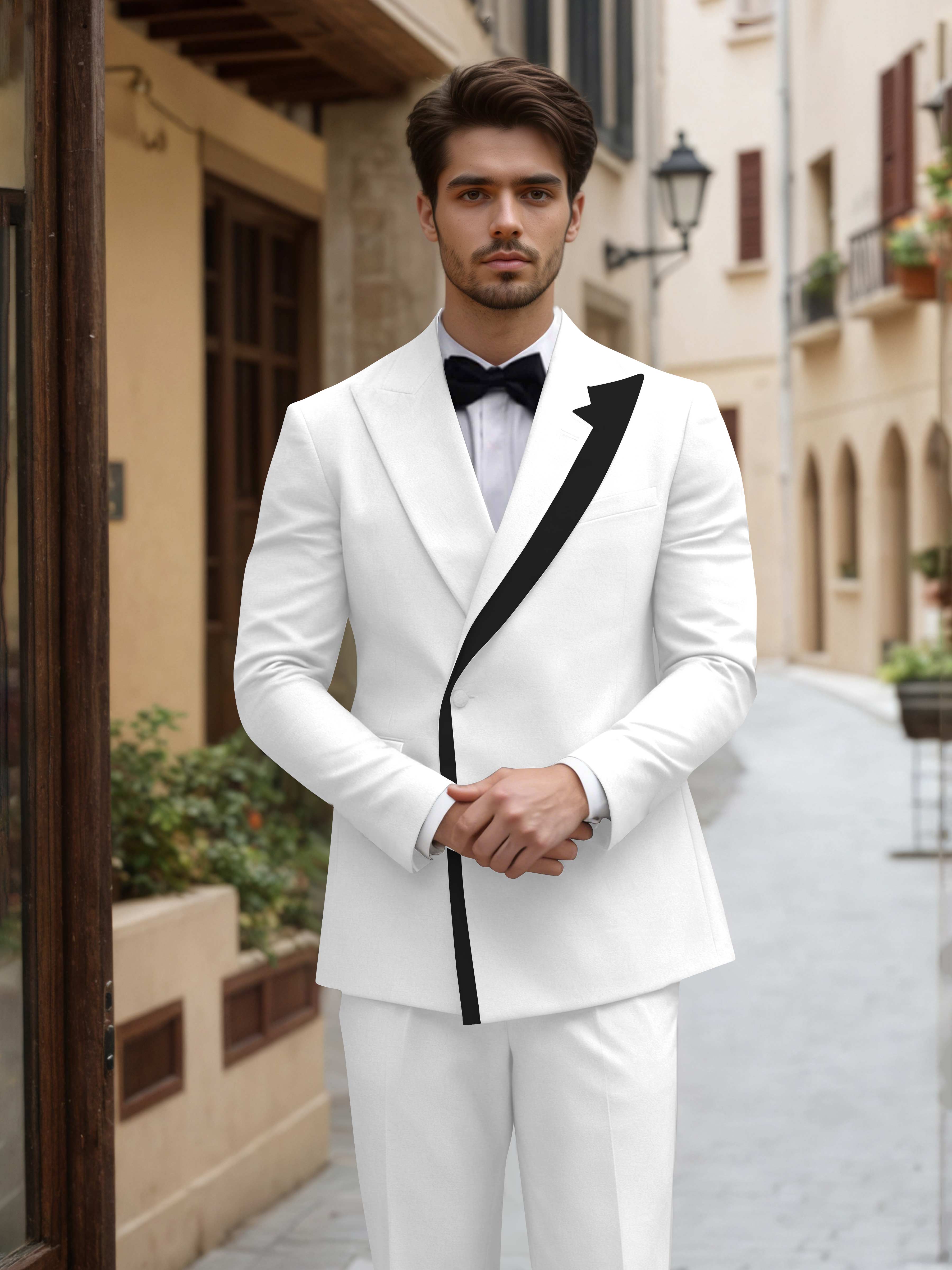Contemporary Color Block Men's 2 Pieces Peak Lapel Suit for Groom Events