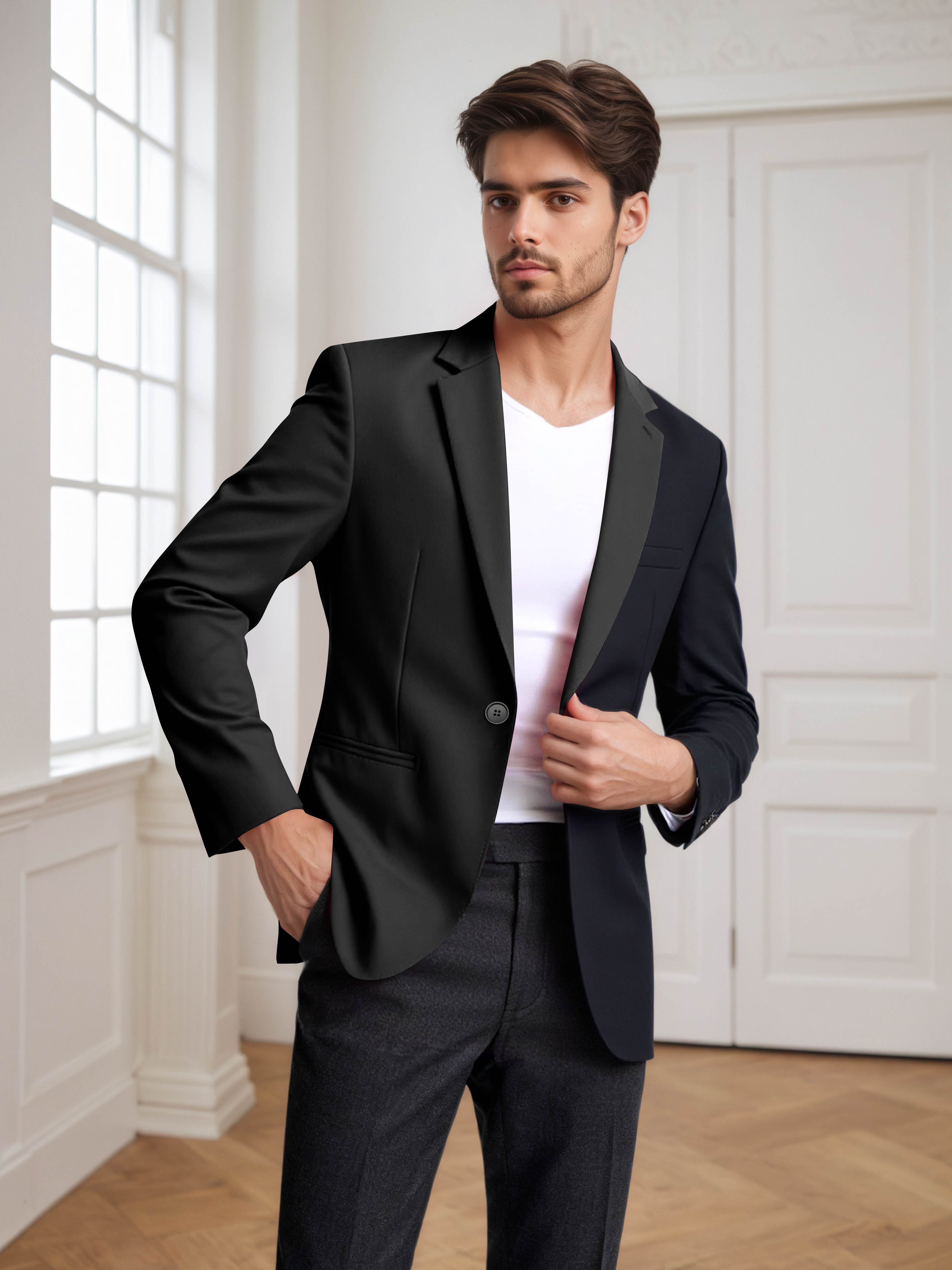 Contrast Panel Notch Lapel Men's 2 Pieces Suit for Casual Prom & Wedding