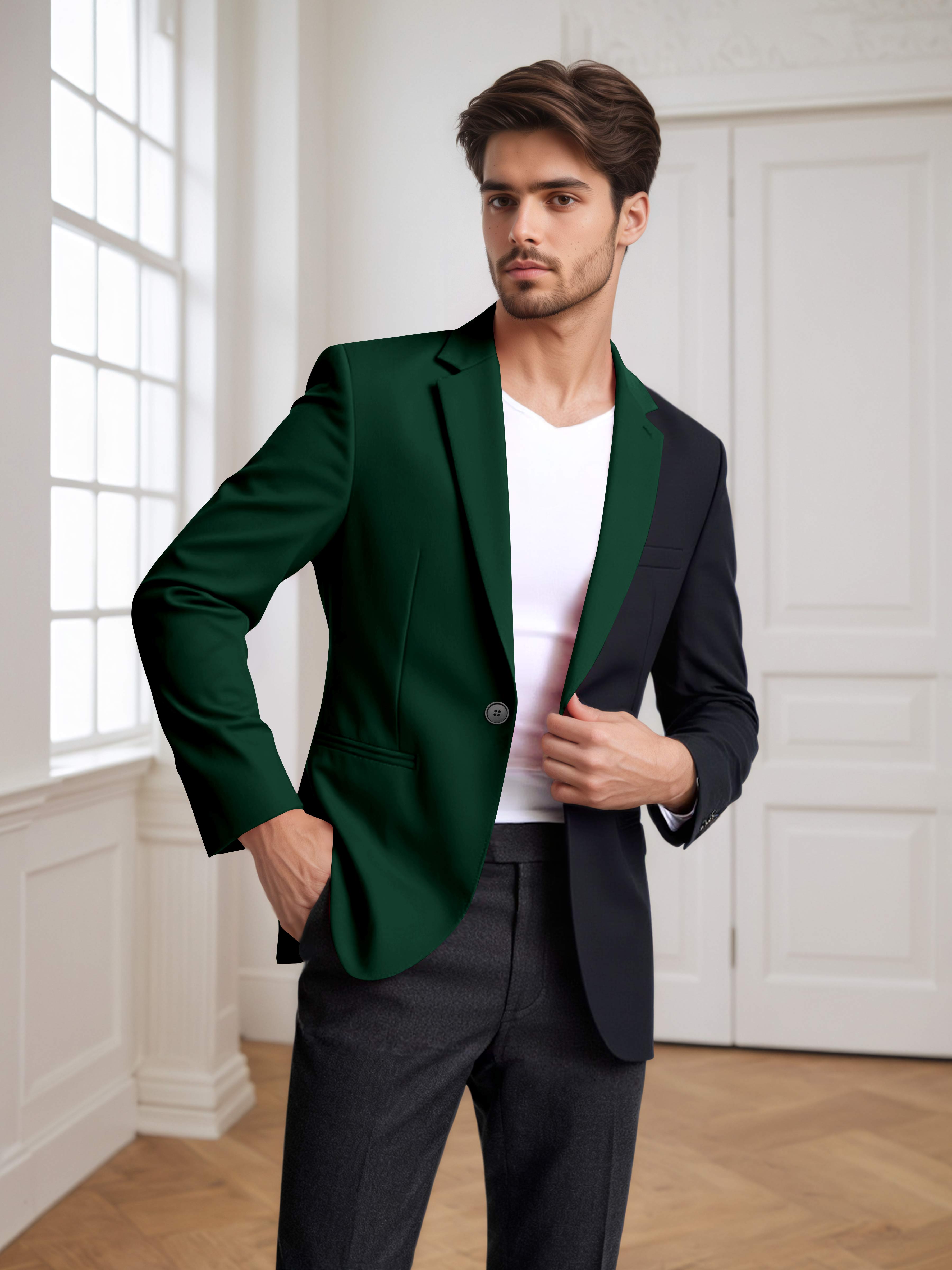 Contrast Panel Notch Lapel Men's 2 Pieces Suit for Casual Prom & Wedding