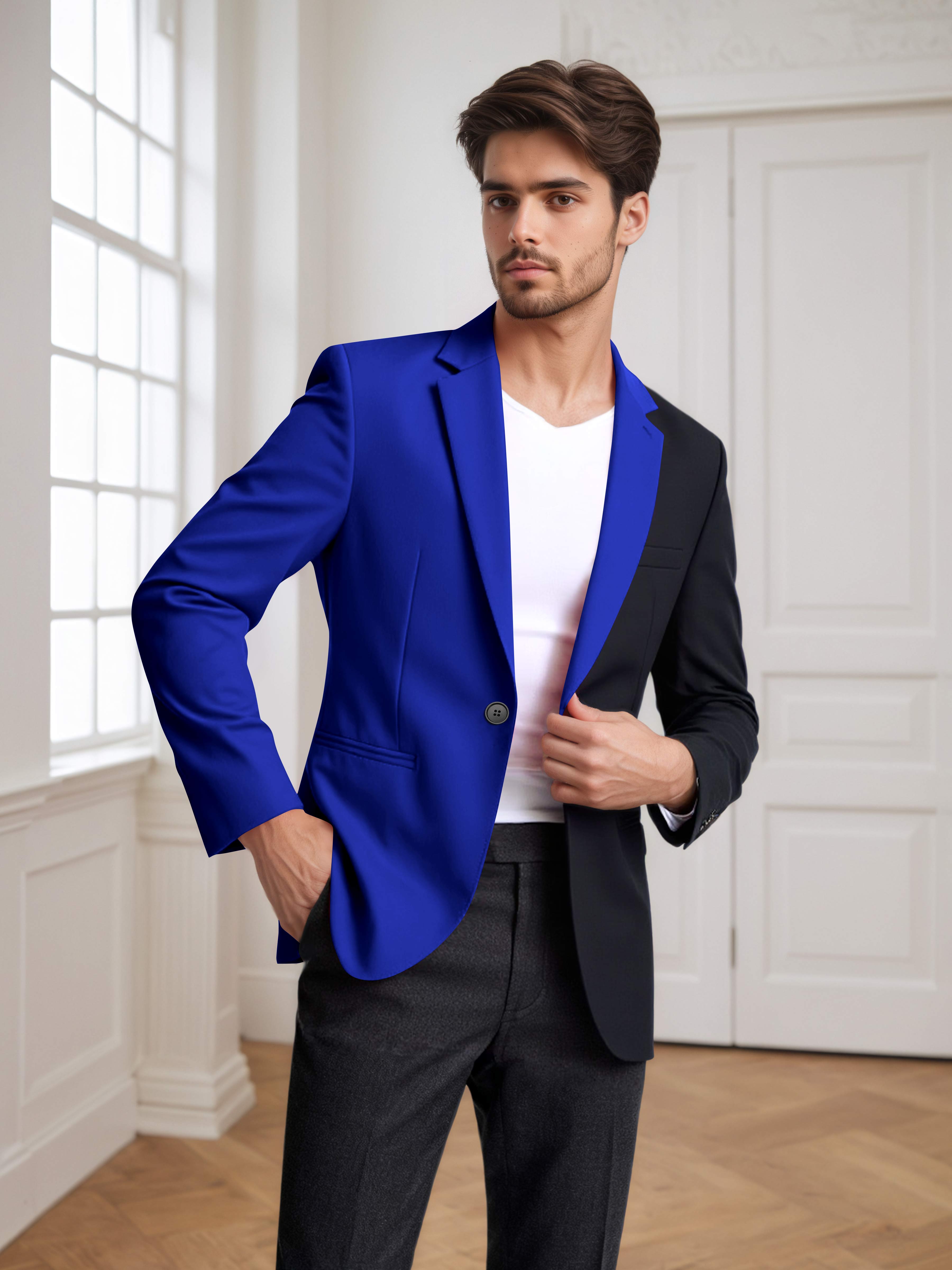 Contrast Panel Notch Lapel Men's 2 Pieces Suit for Casual Prom & Wedding