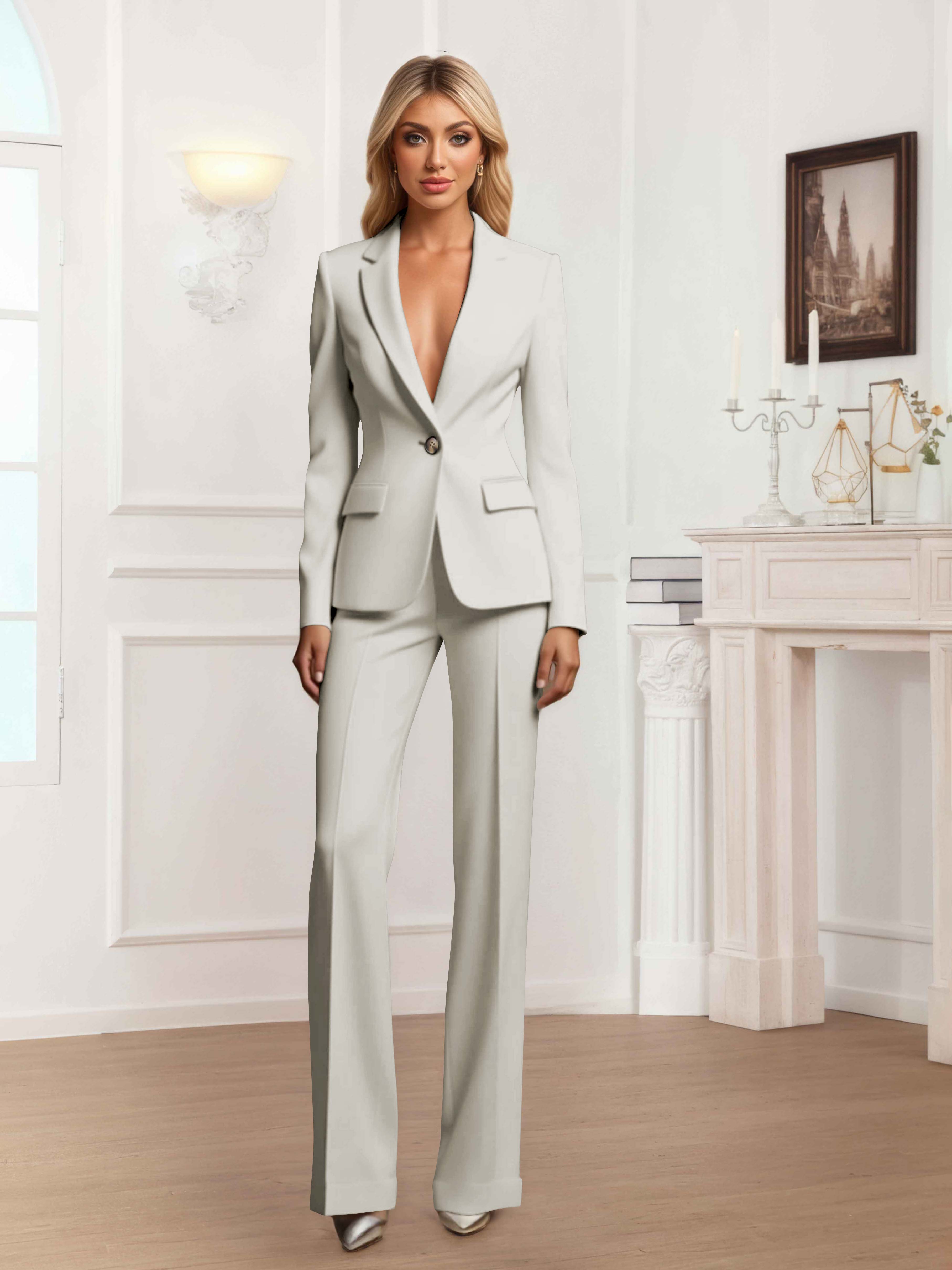 Charming Women's 2 Pieces One Button Slim Fit Business Blazer