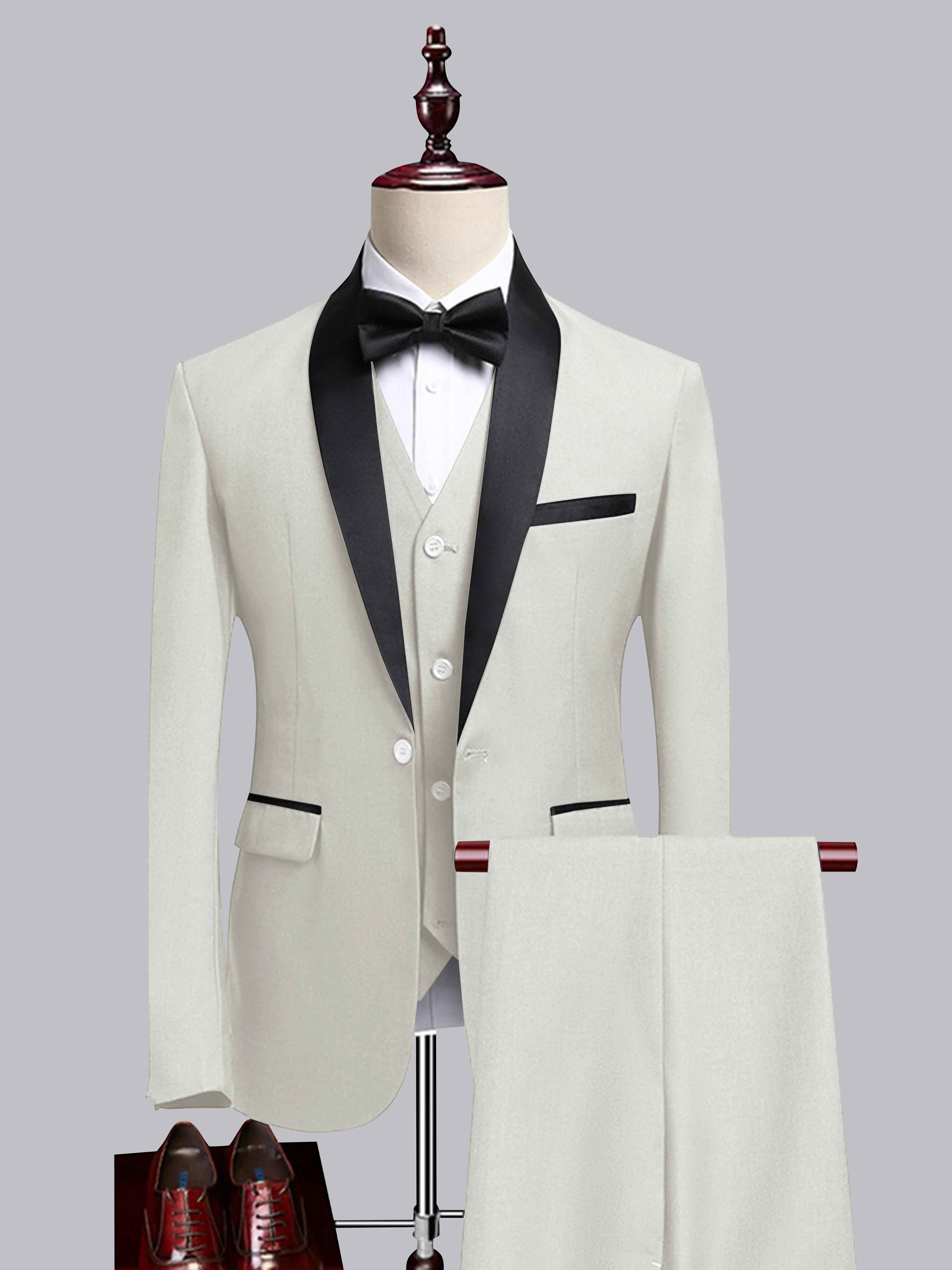 Chic 3 Pieces Men's Contrast Trim One Button Shawl Lapel Suit For Wedding