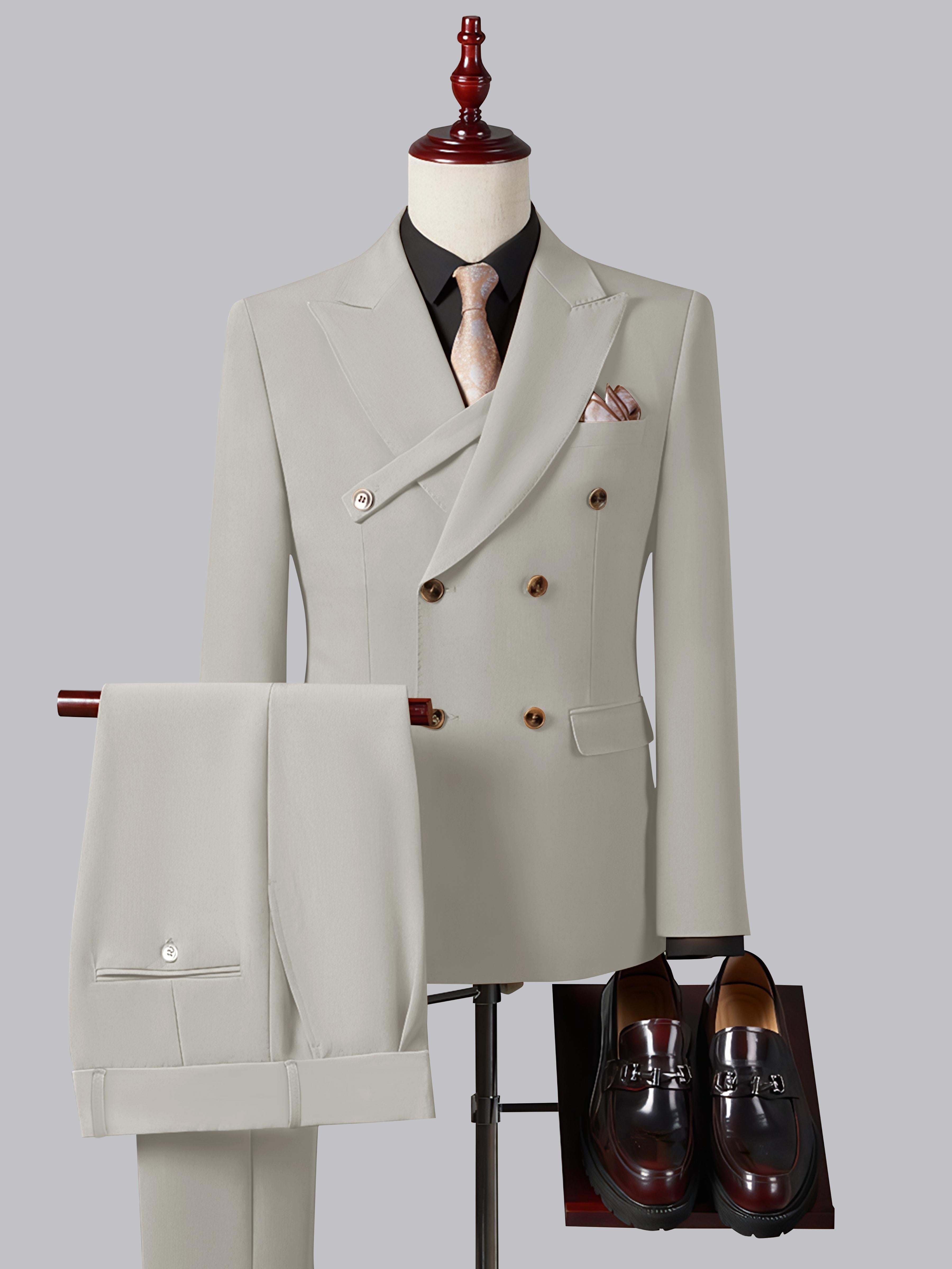 Formal Slim Fit Double Breasted Men's 2 Pieces Peak Lapel Strap Suit