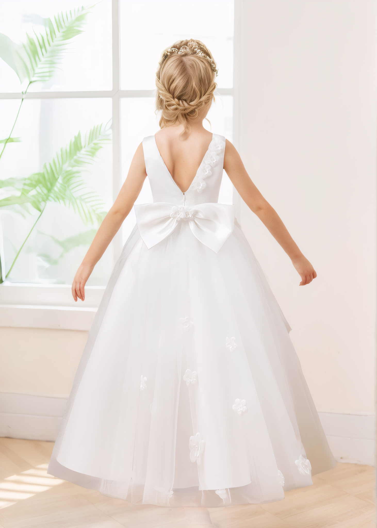 Cute A-Line Scoop 3D Floral Tulle Satin Flower Girl Dresses