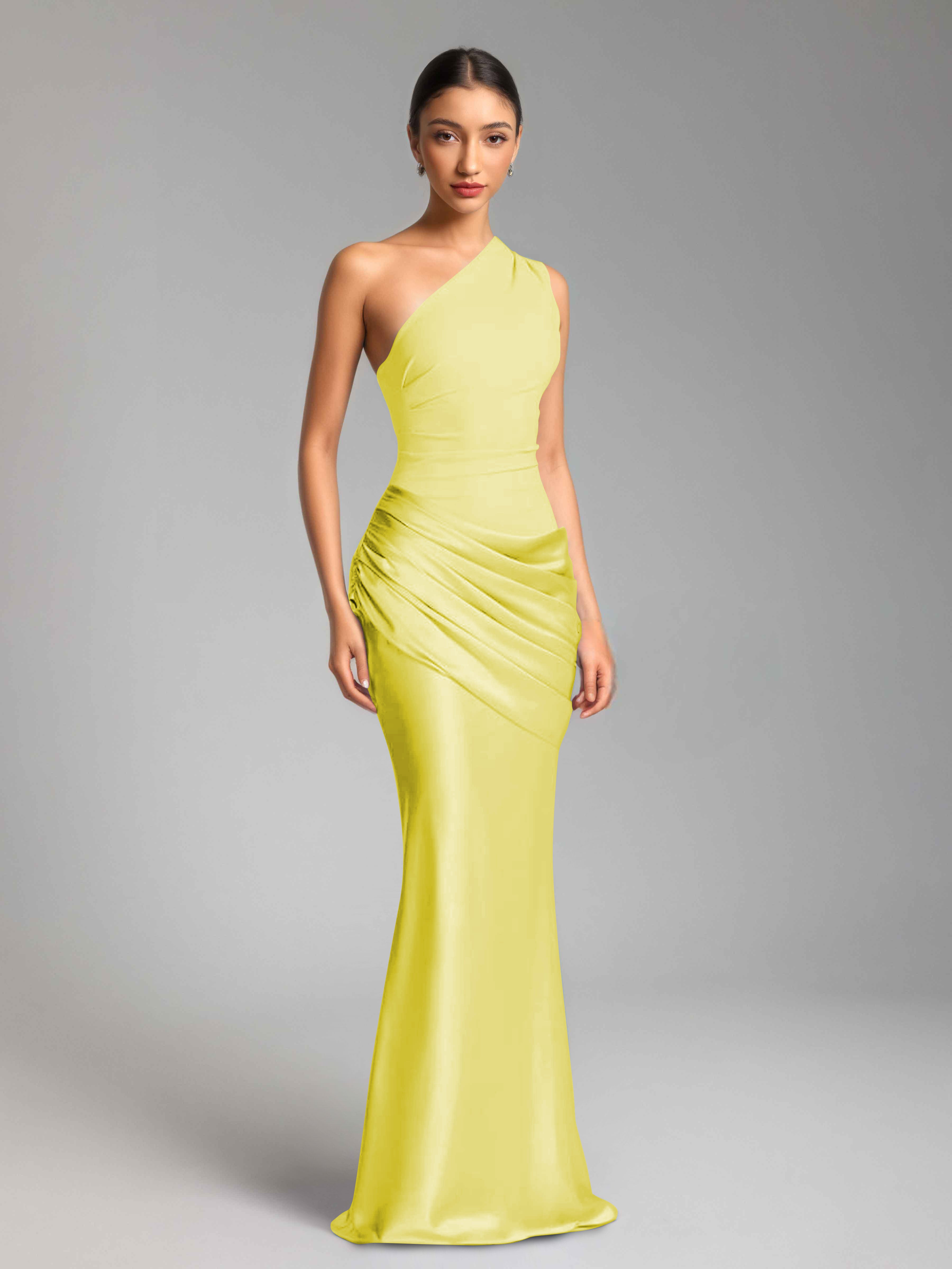 Jaelithra Gorgeous One Shoulder Pleated Satin Long Prom Dresses