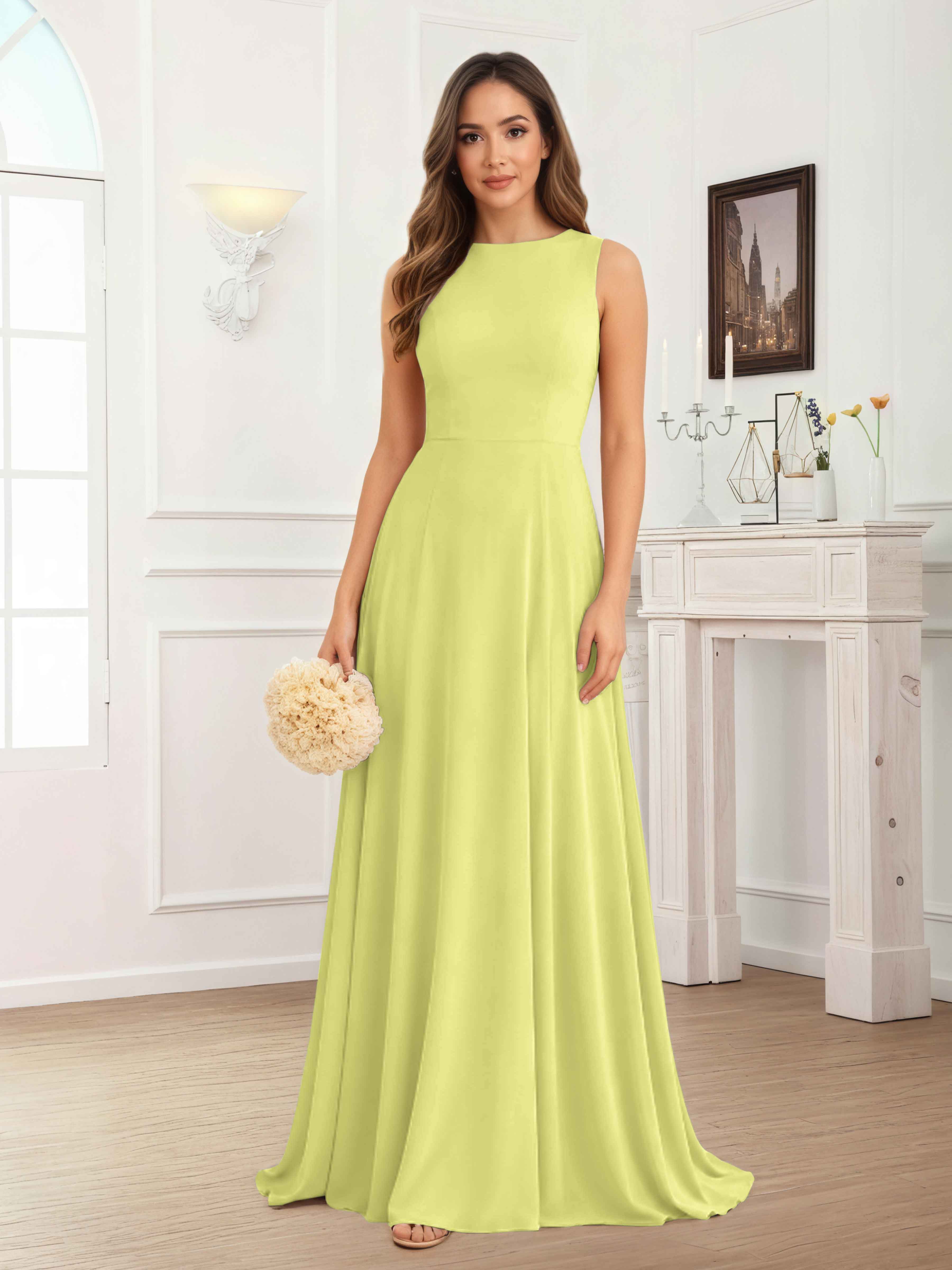 Fraelithra Modest Scoop A-Line Sleeveless Long Bridesmaid Dresses