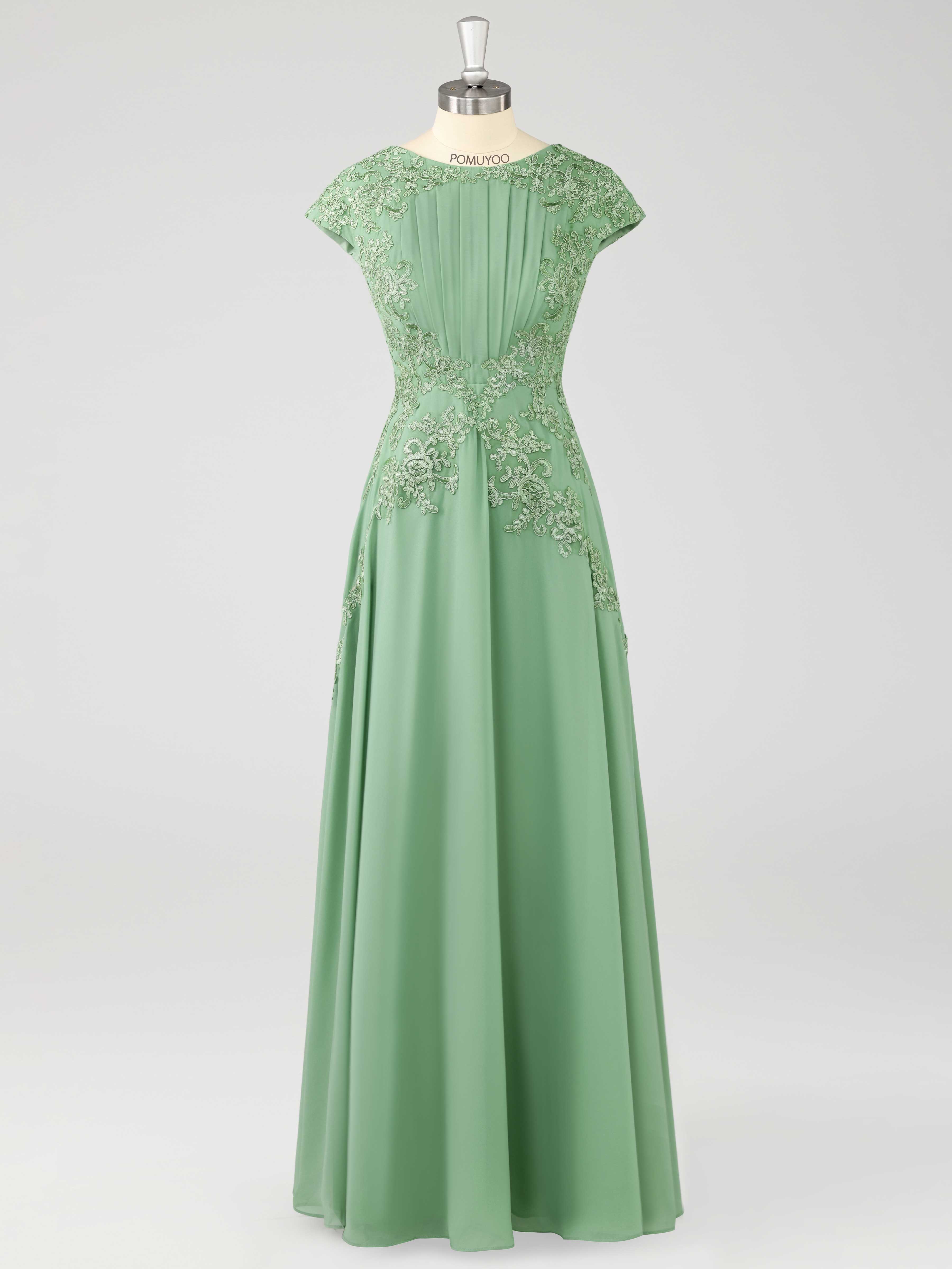 Delicate Scoop Ruched Appliques Floor Length Chiffon Mother of the Bride Dresses