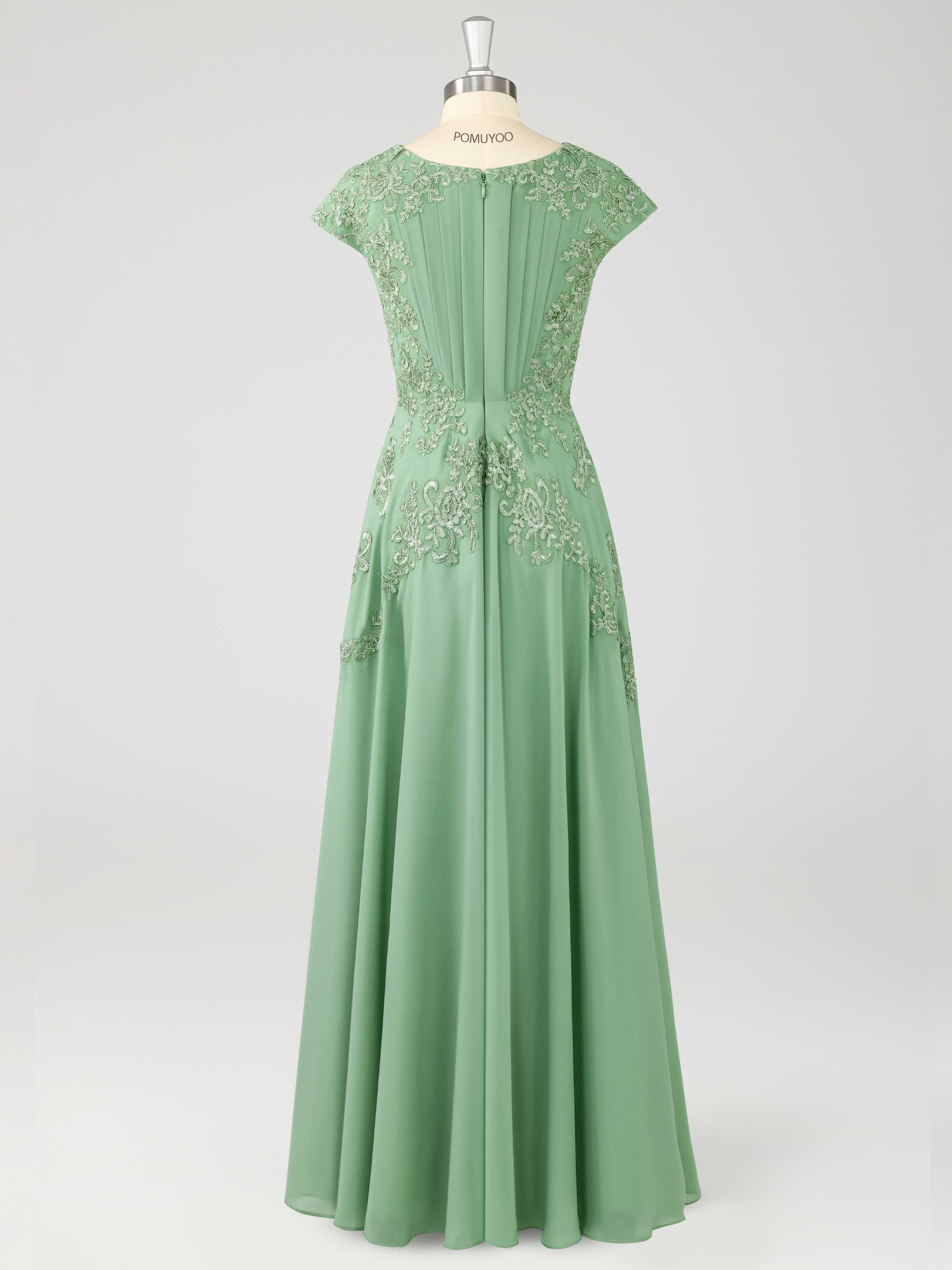 Delicate Scoop Ruched Appliques Floor Length Chiffon Mother of the Bride Dresses